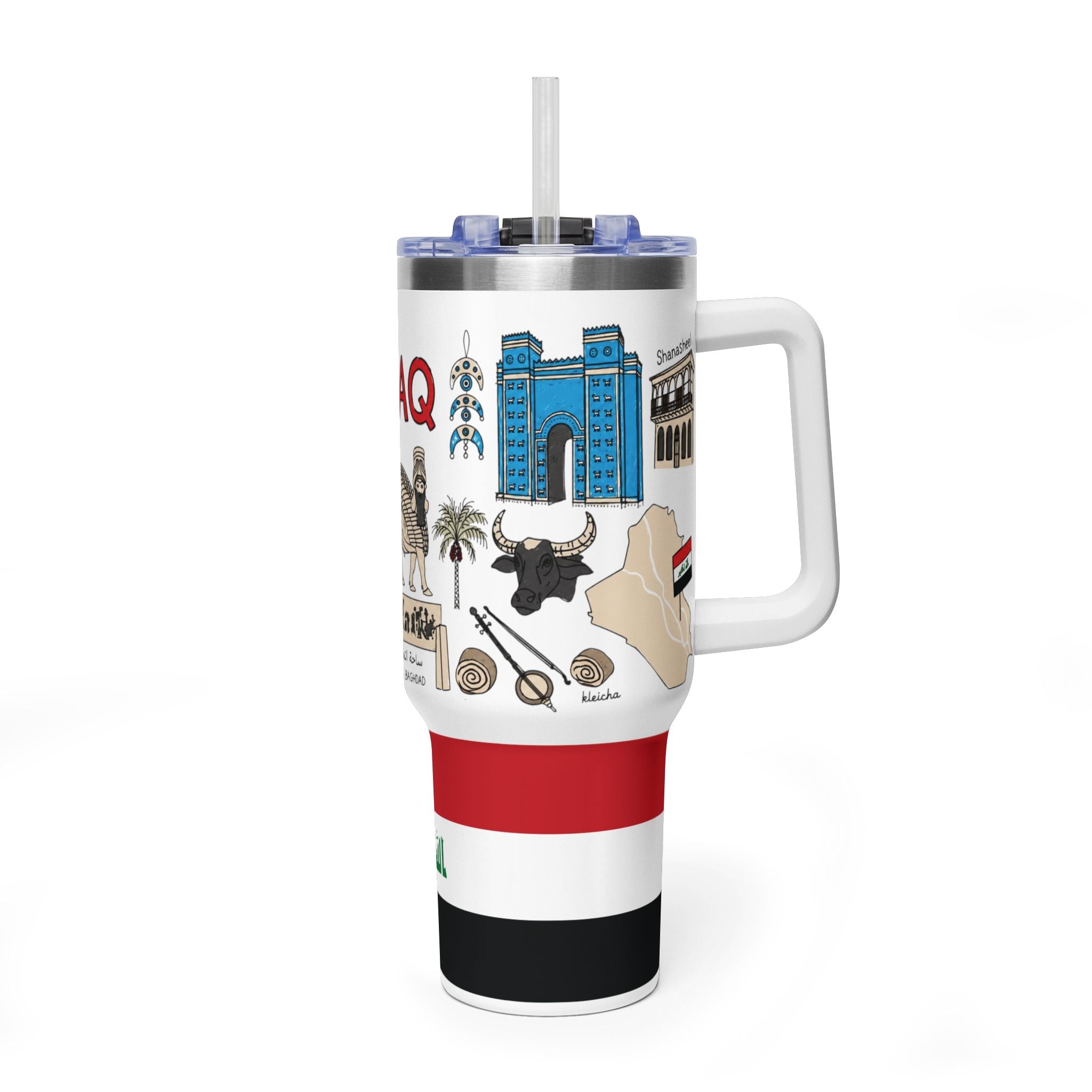 Tumbler — Iraq Landmark 40oz Vacuum Thermal Tumbler with Iraqi Flag & Cultural Icons