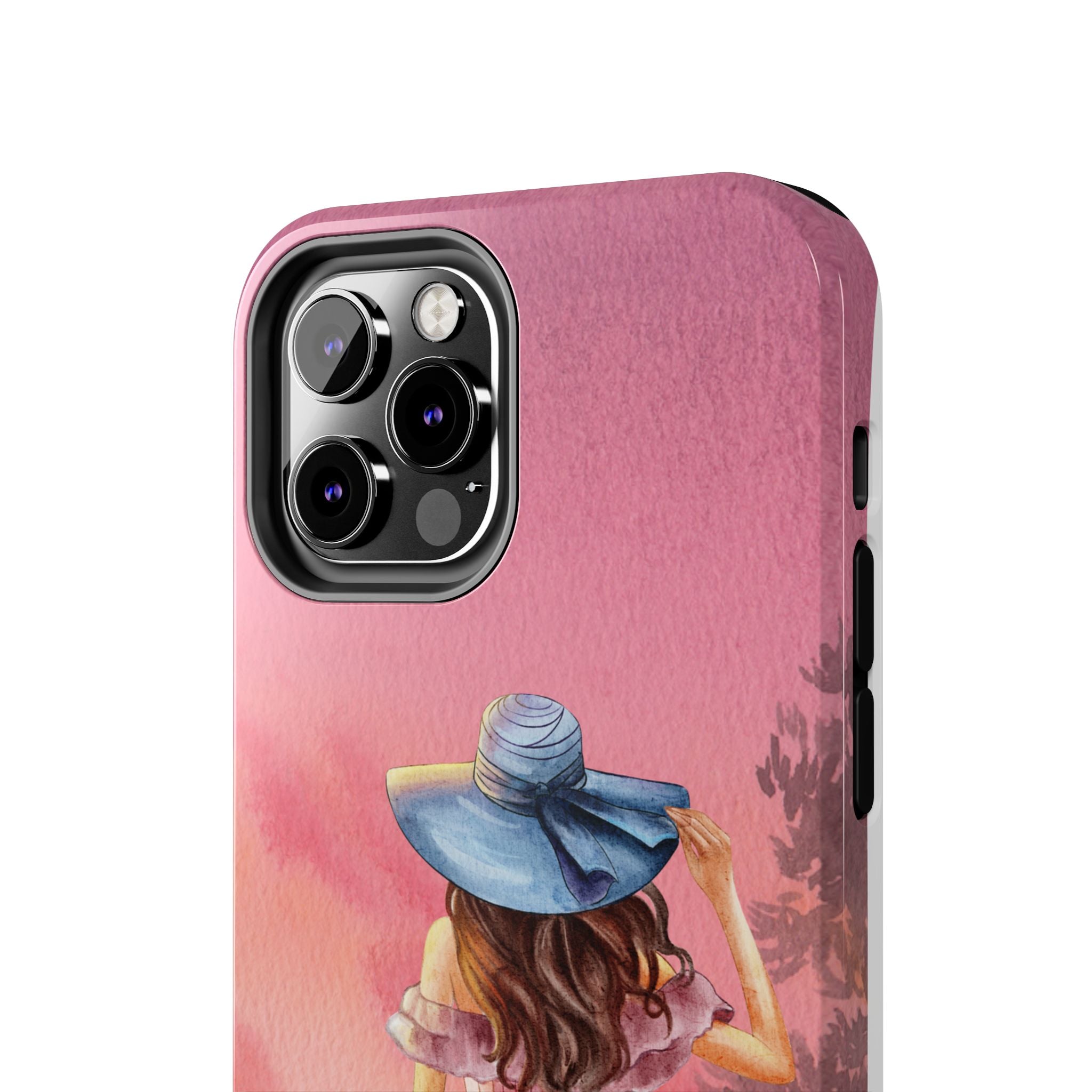 Pastel Picnic Girl Phone Case — Protective Tough Phone Case with Watercolor Sunset Design