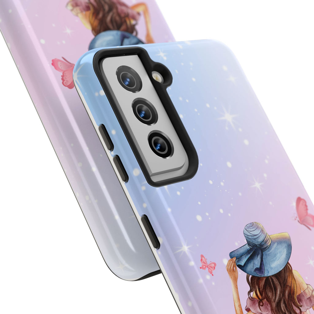Pastel Girl with Hat Phone Case — Floral Basket Butterfly Tough Phone Case