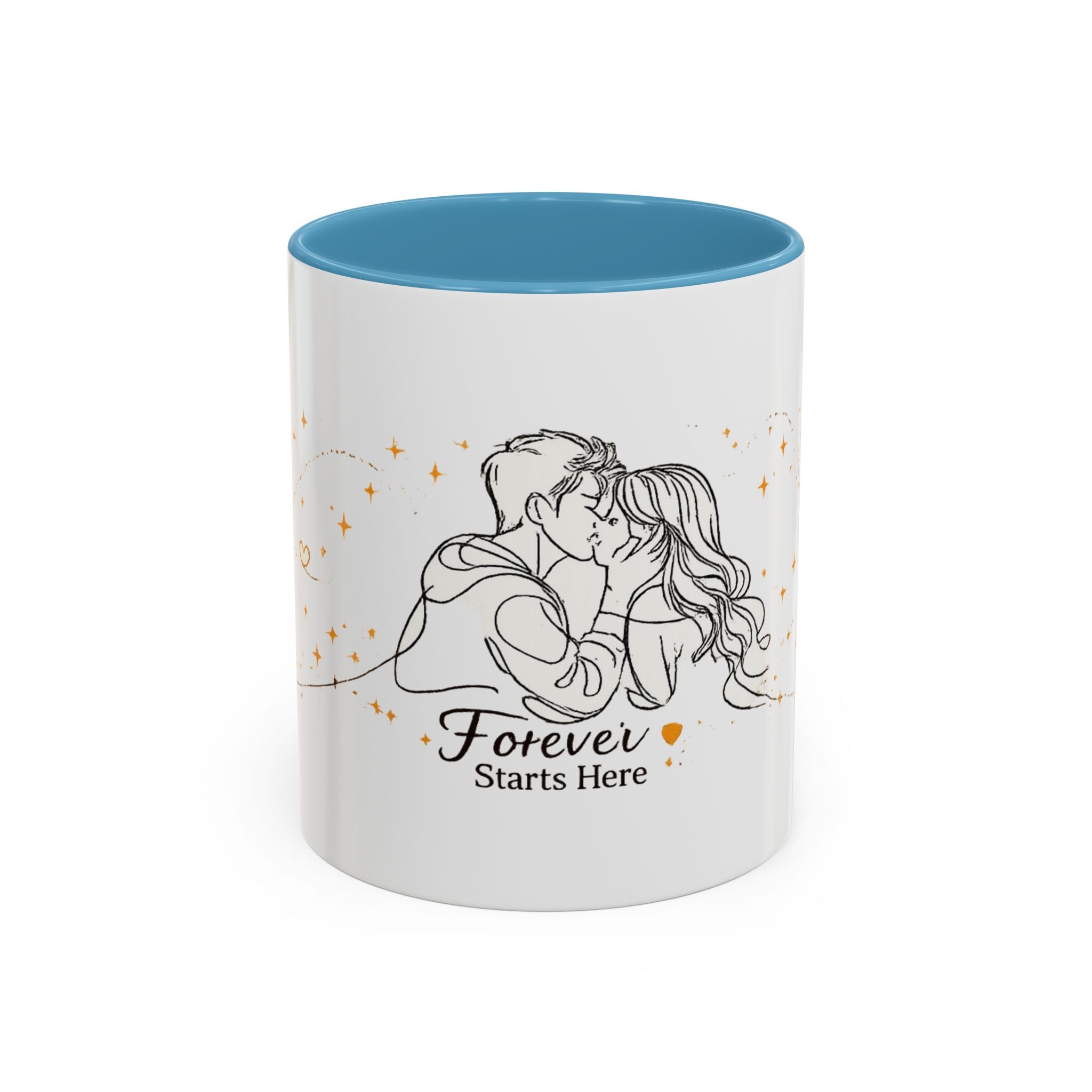 Romantic Accent Coffee Mug — "Forever Starts Here" Love Story Design