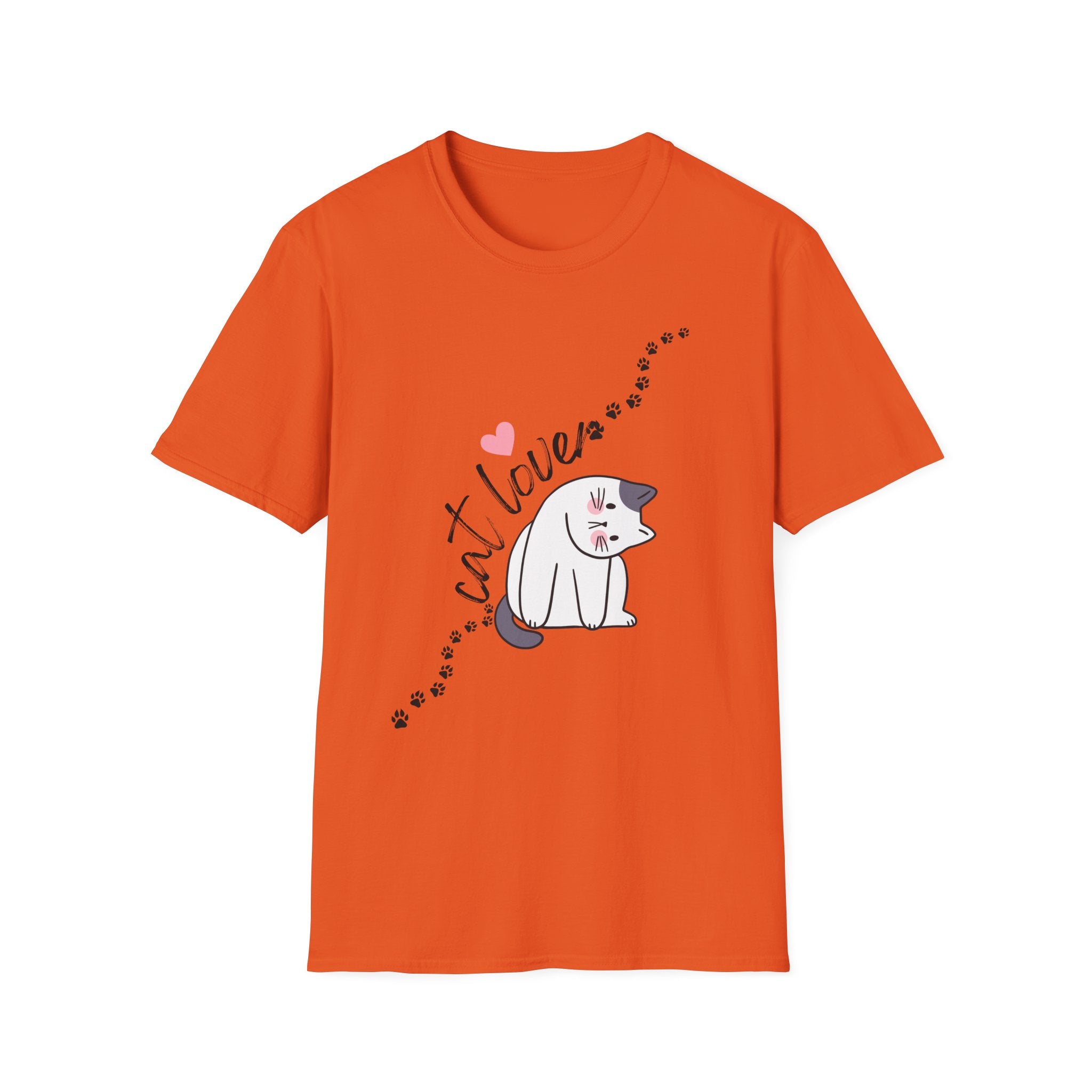 Cat Lover T-Shirt – Cute Heart & Pawprint Kitten Graphic
