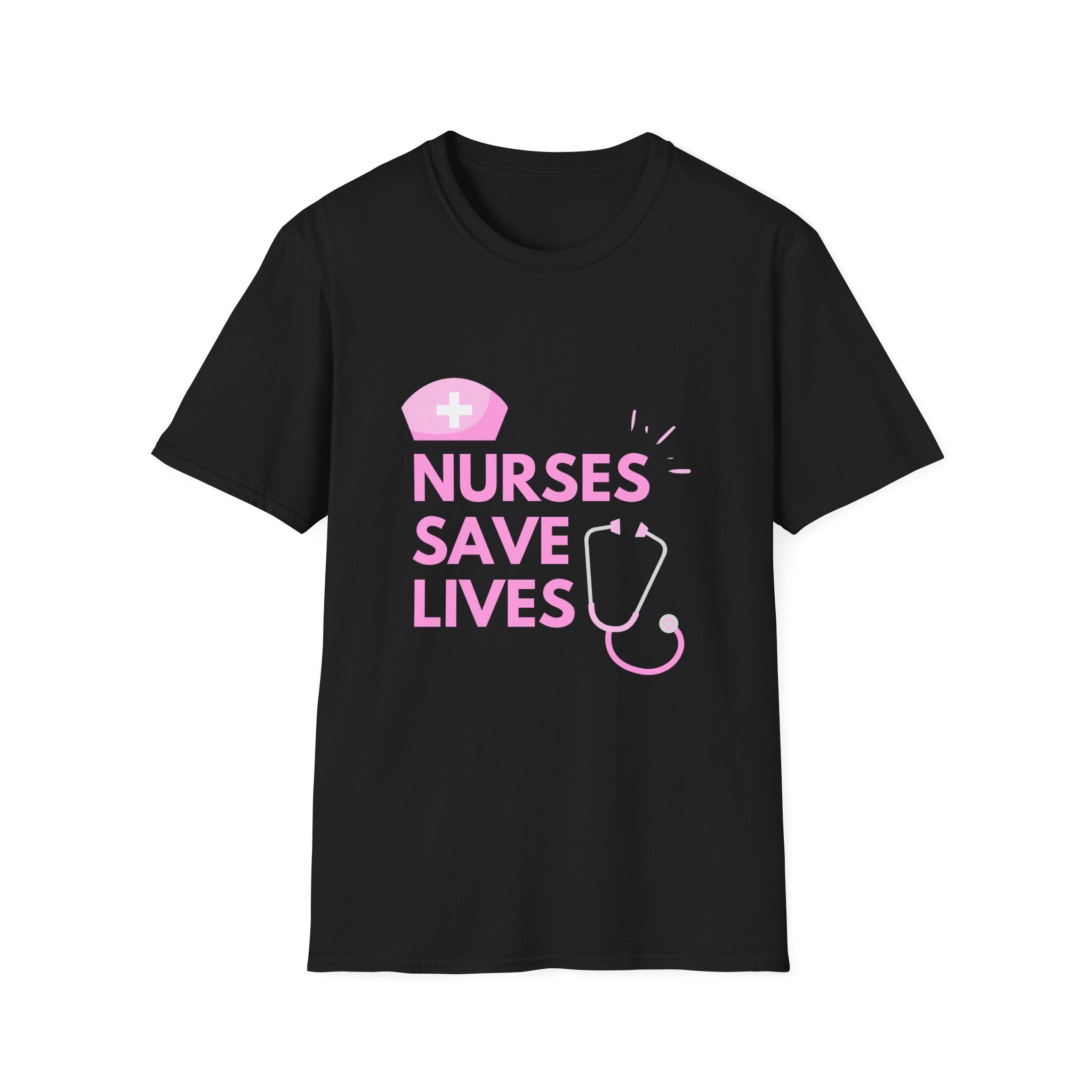 Nurses Save Lives T-Shirt — Pink Nurse Hat & Stethoscope Tee