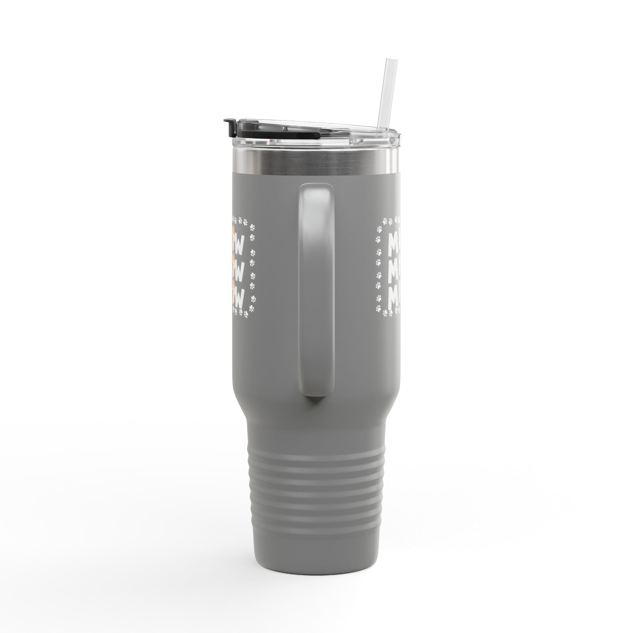 40oz Insulated Travel Mug — Red "MEOW MEOW" Cute Cat Paw Design