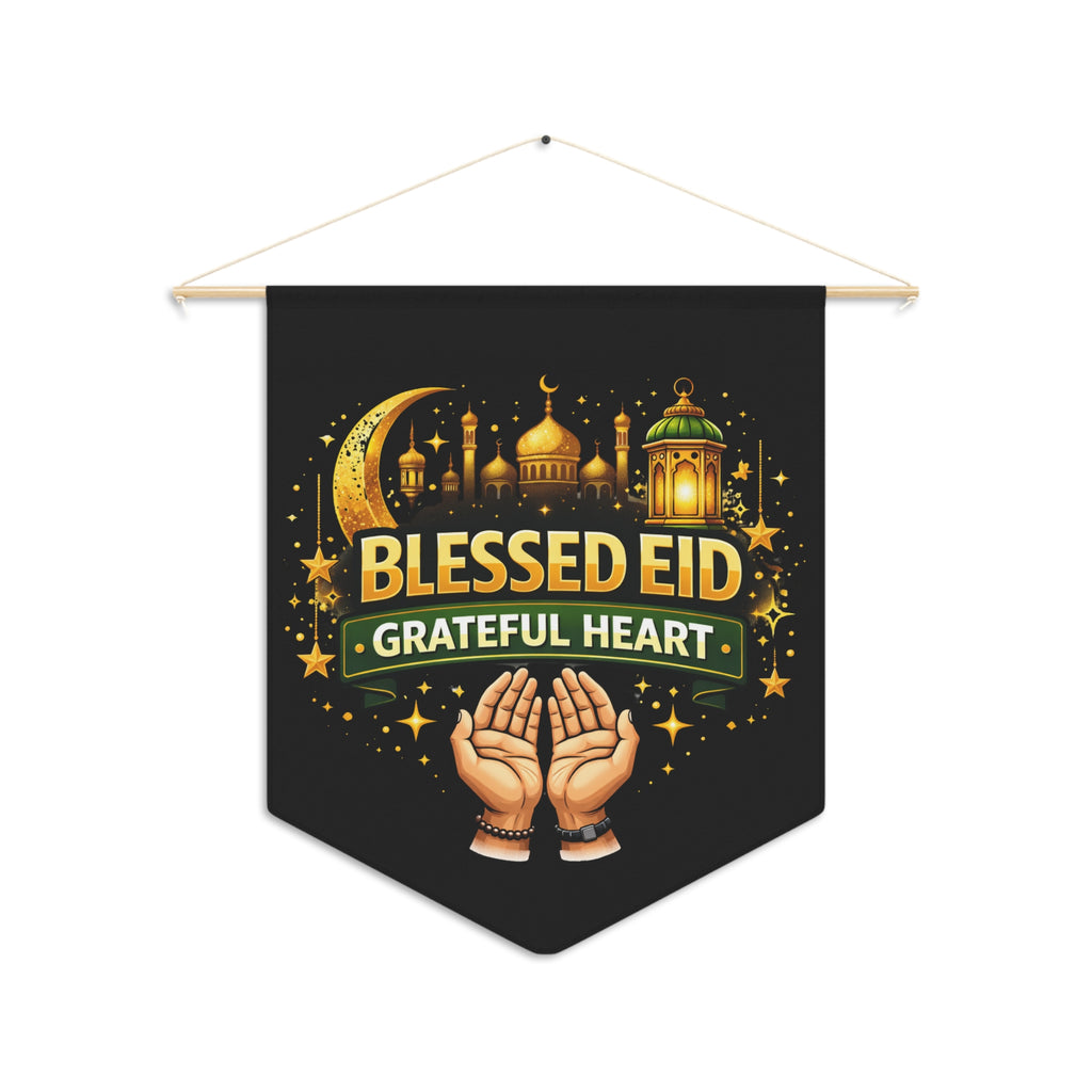 Eid Pennant Flag — "Blessed Eid Grateful Heart" Decorative Islamic Wall Banner
