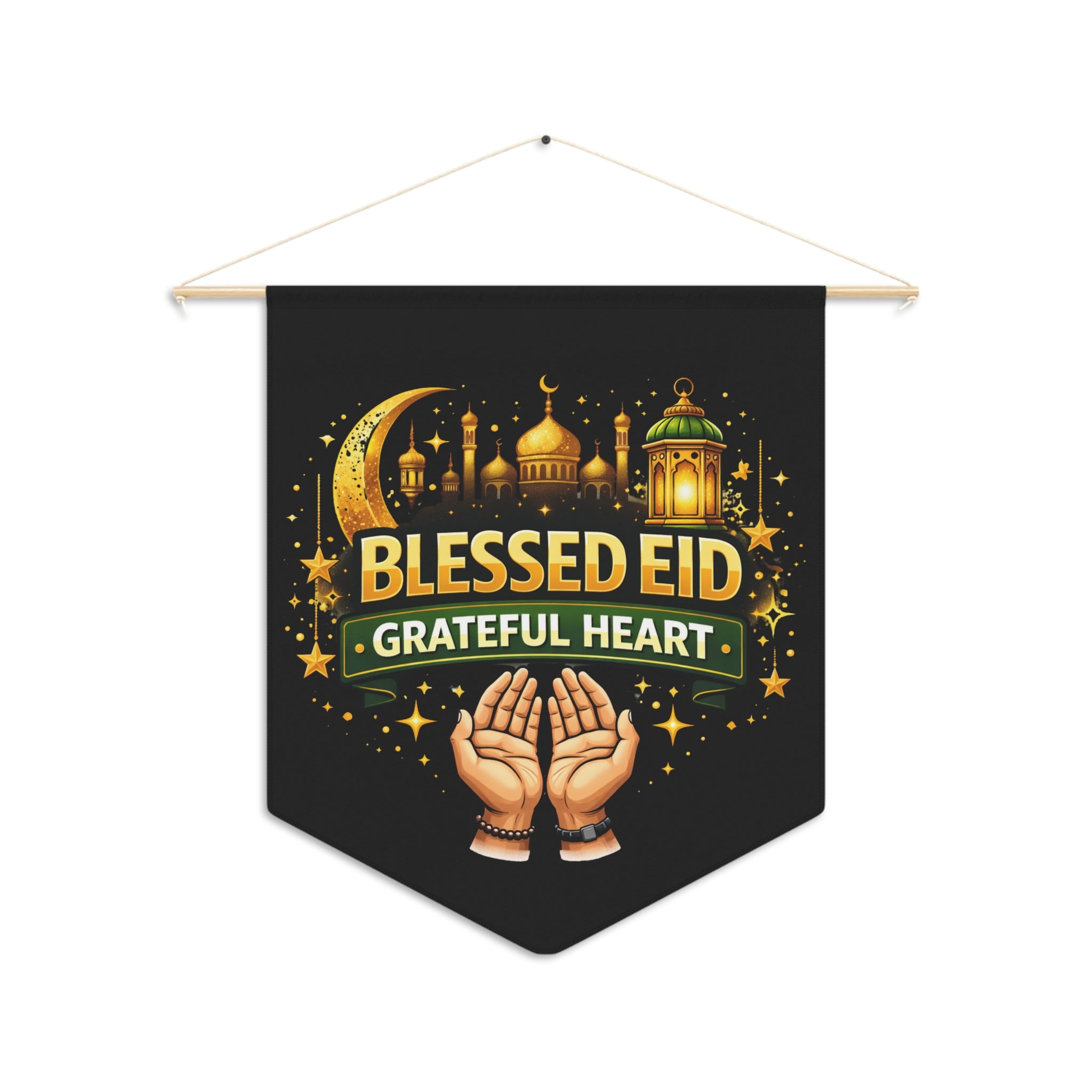 Eid Pennant Flag — "Blessed Eid Grateful Heart" Decorative Islamic Wall Banner