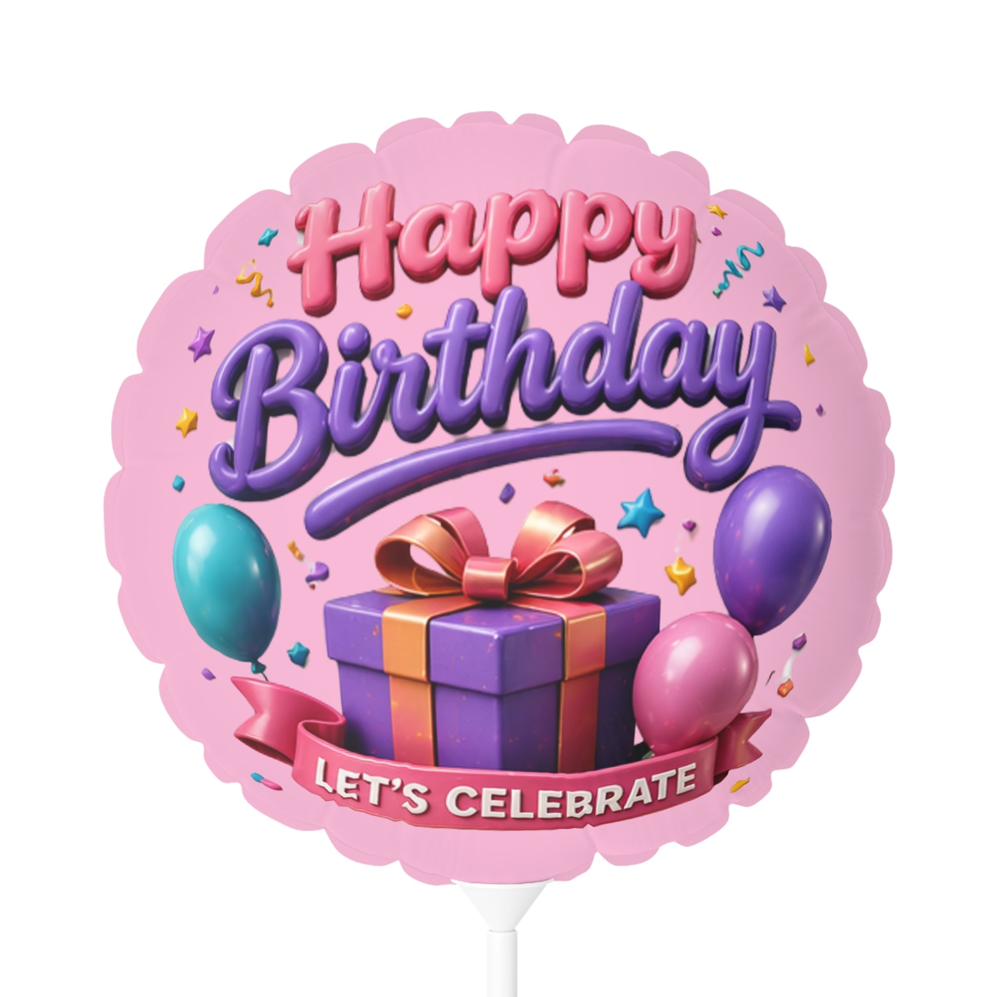 Happy Birthday Balloon - Pink 11" Round Heart-Shaped Party Balloon (Let’s Celebrate)
