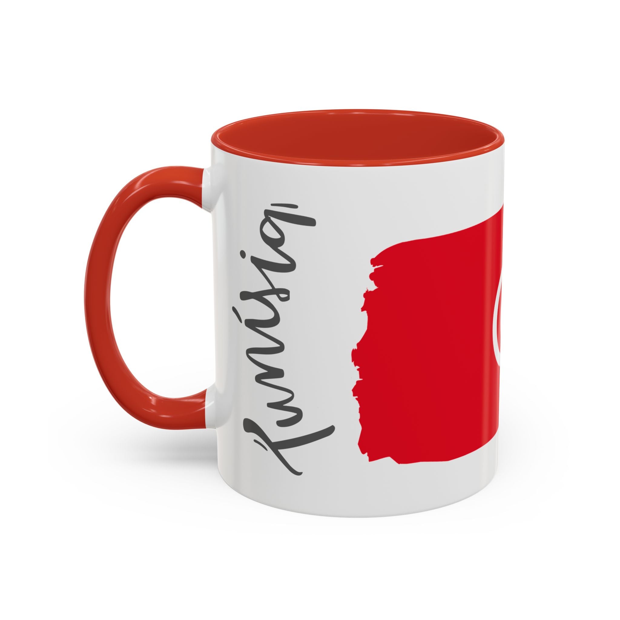Tunisia Flag Accent Coffee Mug – Red Brushstroke Design (11/15oz)