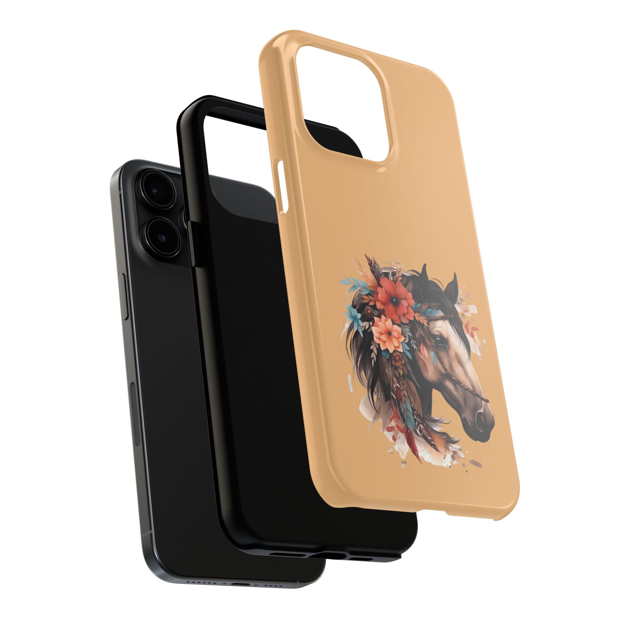 Horse Floral Tough Phone Case — Protective iPhone Cover with Boho Horse Head Design