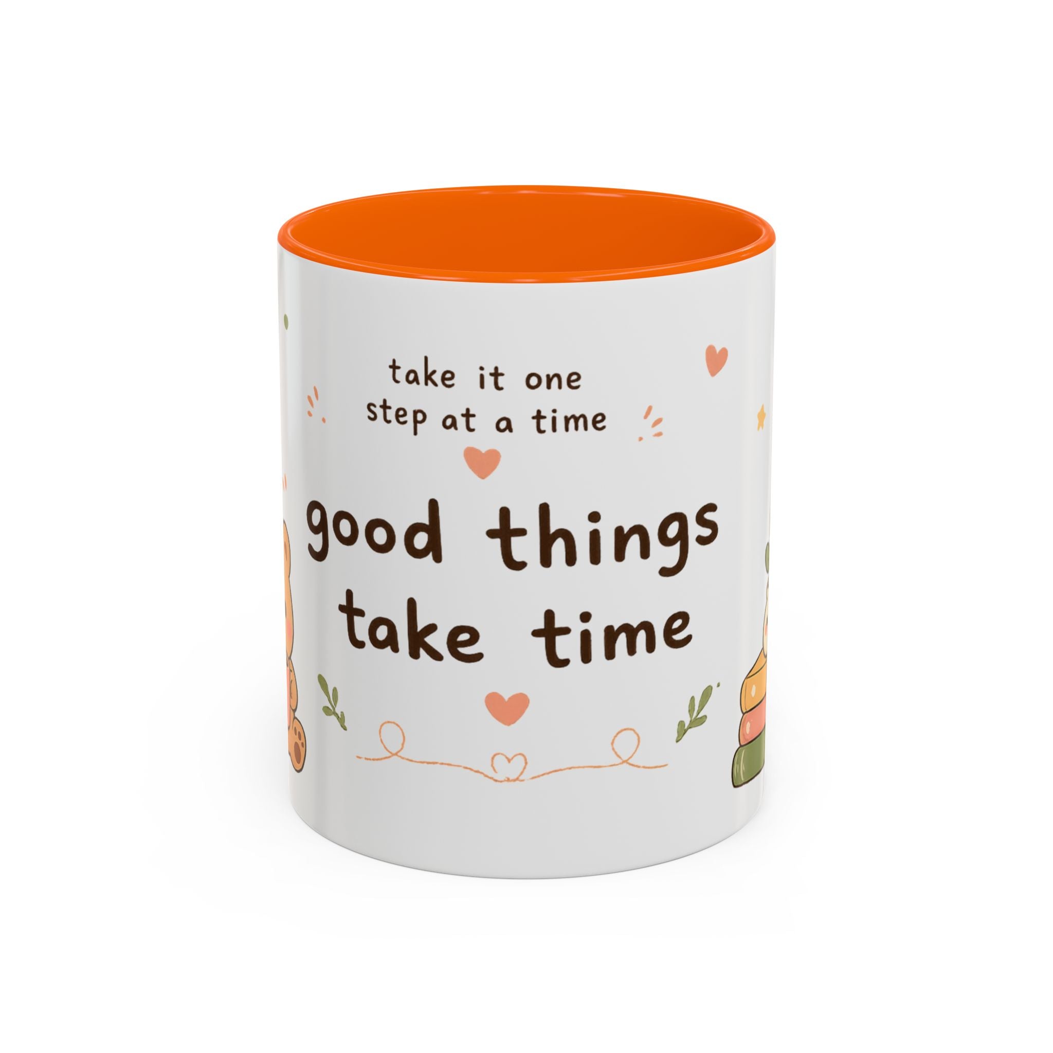 Inspirational Accent Coffee Mug — "Good Things Take Time" Motivational Ceramic Mug