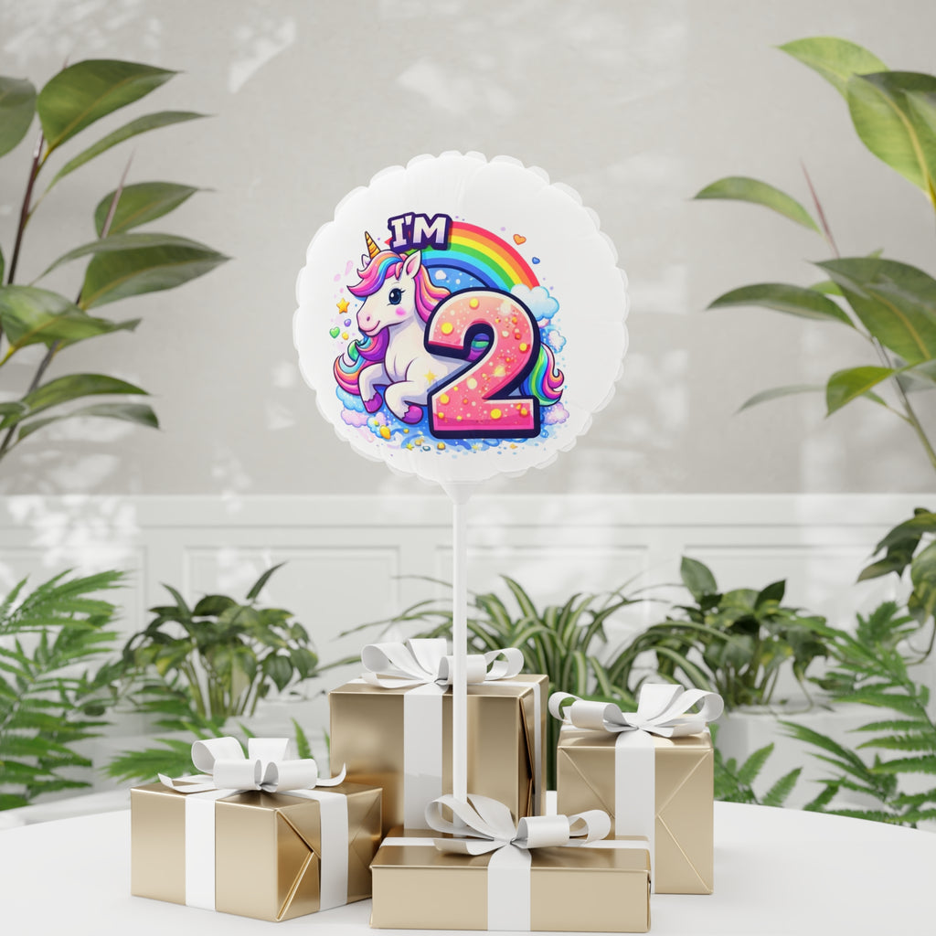 Unicorn "I’m 2" Rainbow Birthday Balloon — 11" Round/Heart Foil Balloon