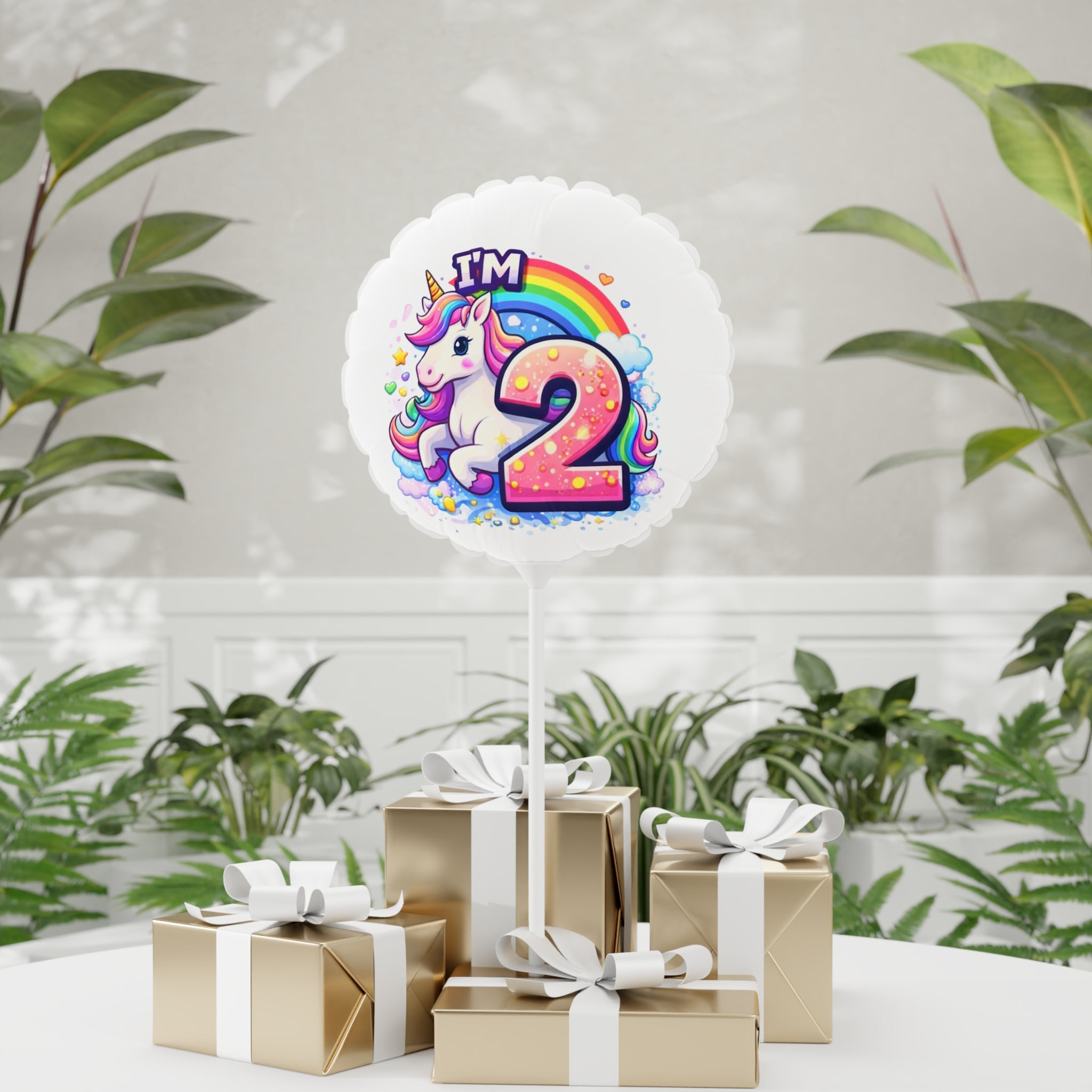 Unicorn "I’m 2" Rainbow Birthday Balloon — 11" Round/Heart Foil Balloon