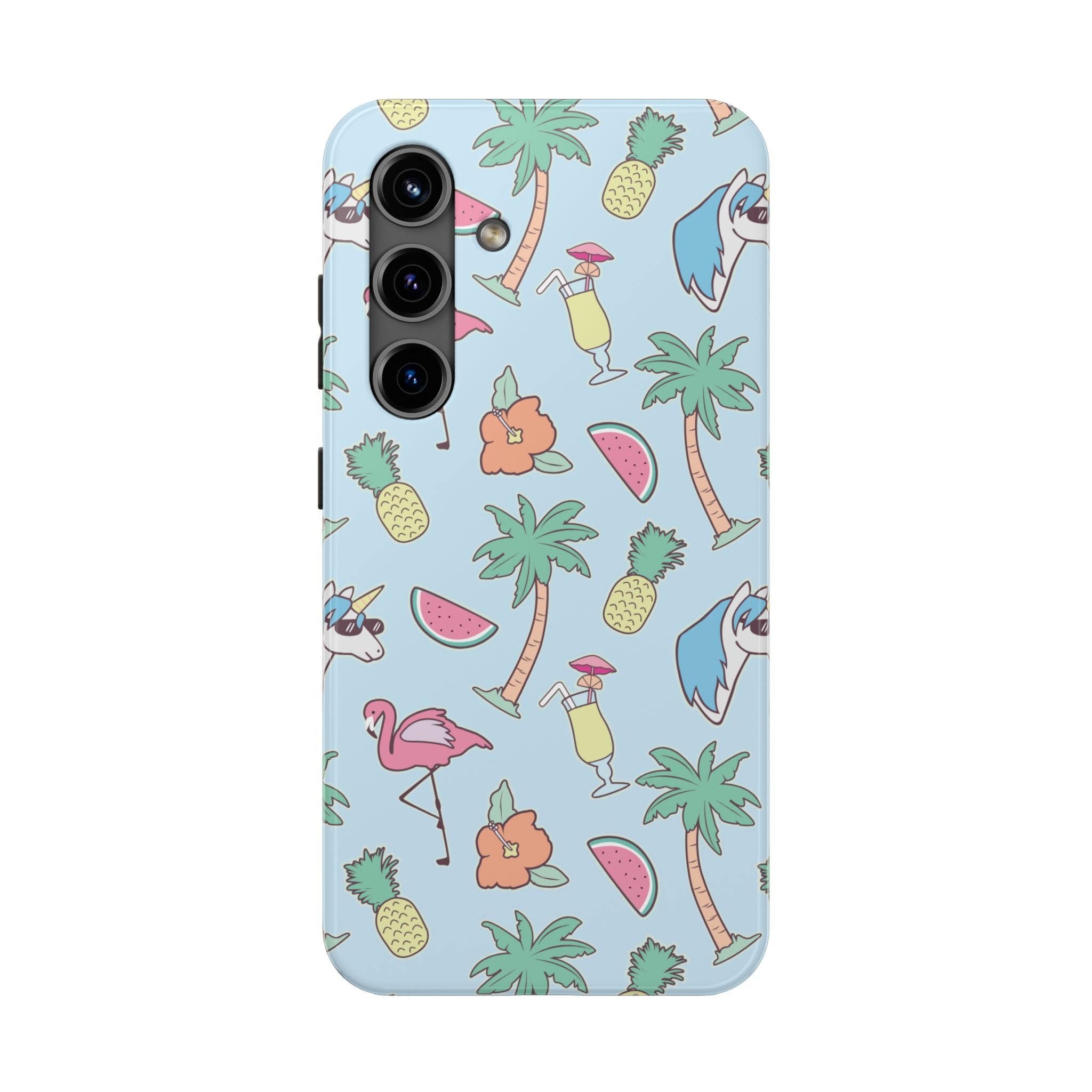 Tropical Summer Tough Phone Case — Pineapple, Flamingo & Palm Pattern