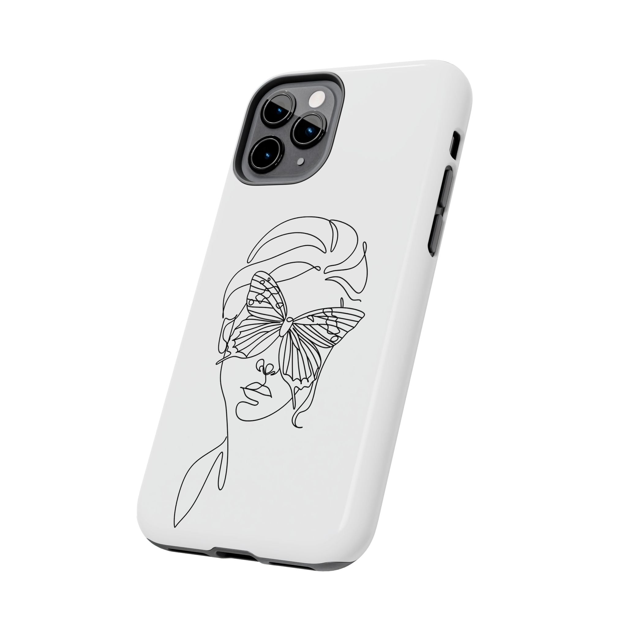 Butterfly Line Art Tough Phone Case — Minimalist Woman Face Design