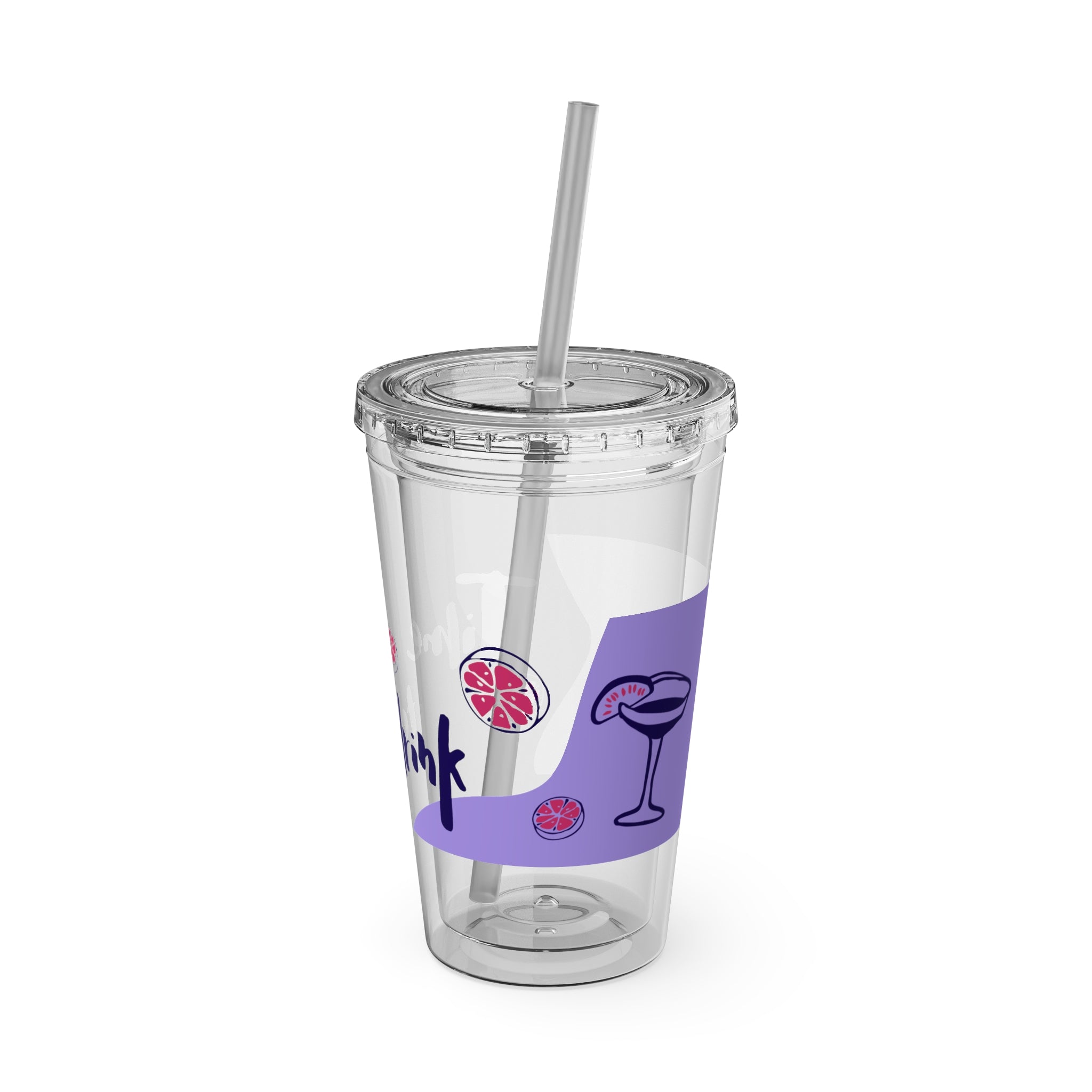 Sunsplash 16oz Tumbler with Straw — 'Time to Drink' Purple Sunset Drink Cup