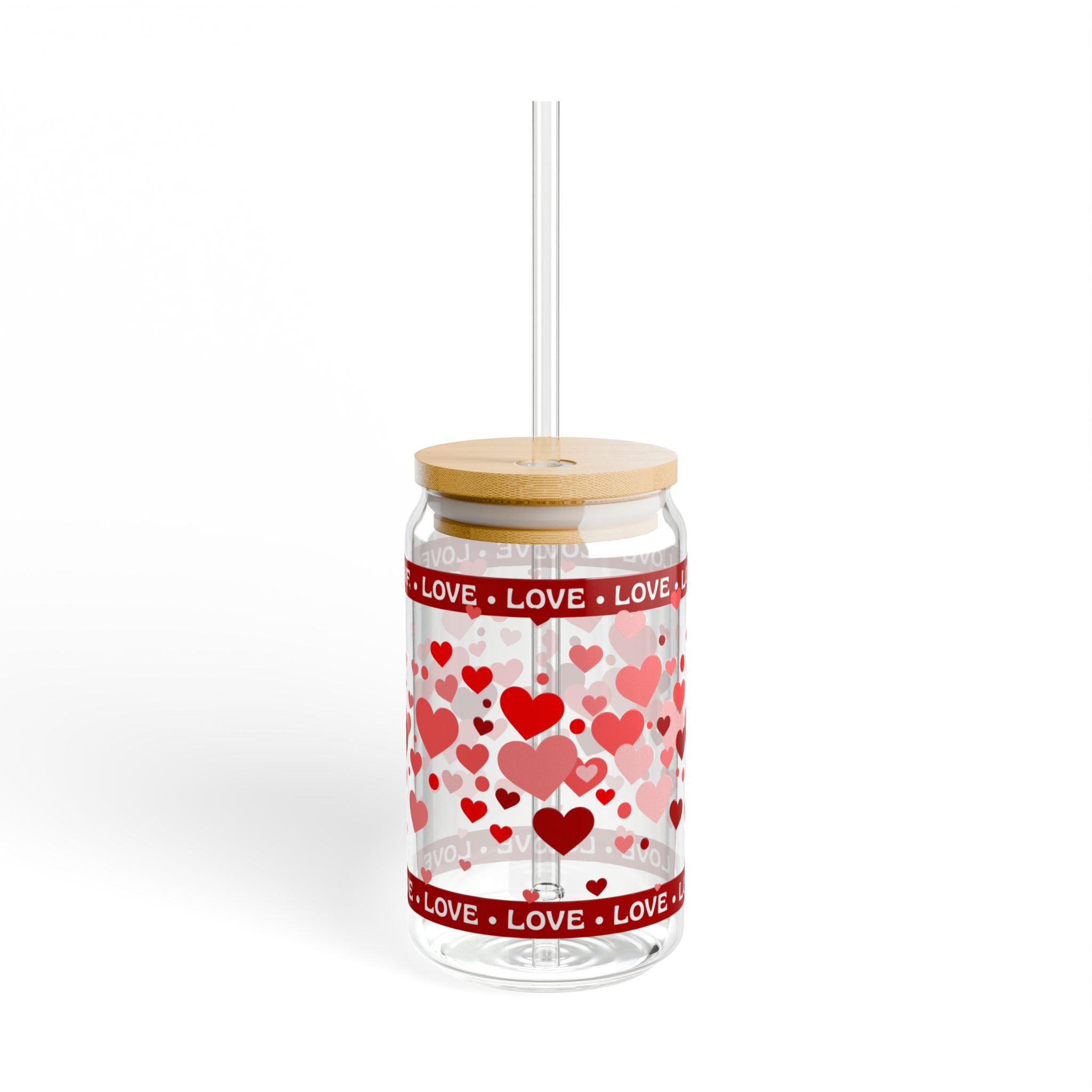 16oz Heart Pattern Sipper Glass with Straw — "LOVE" Romantic Drink Tumbler