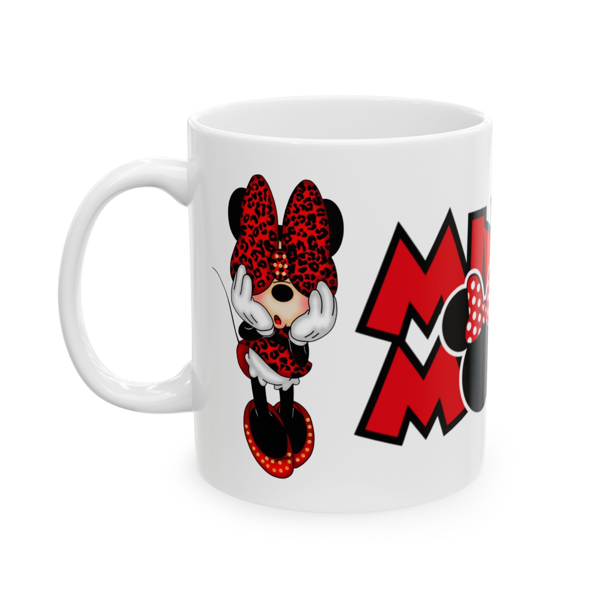 Minnie Mouse Ceramic Mug — Cute Red Polka Dot Bow Coffee Cup (11oz)