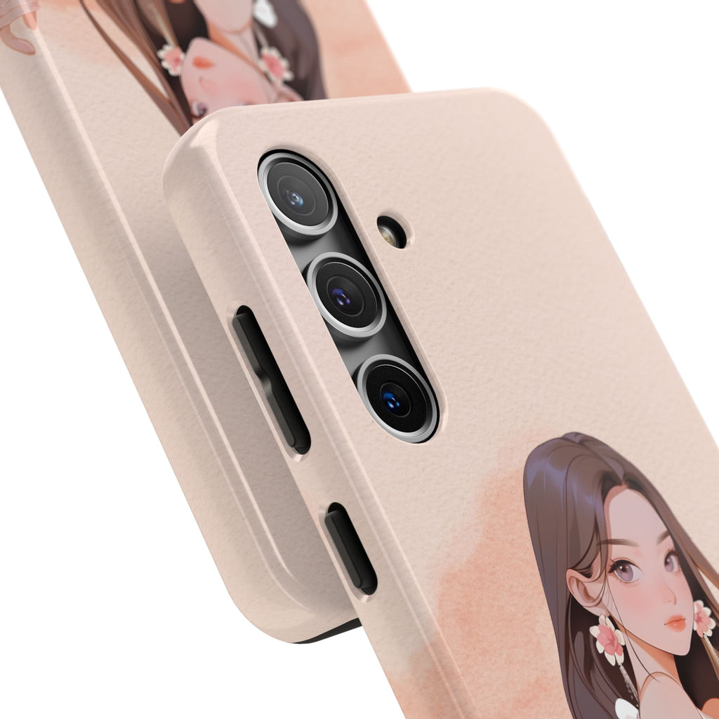 Tough Phone Case — Elegant Anime Girl Illustration, Protective Slim Phone Cover