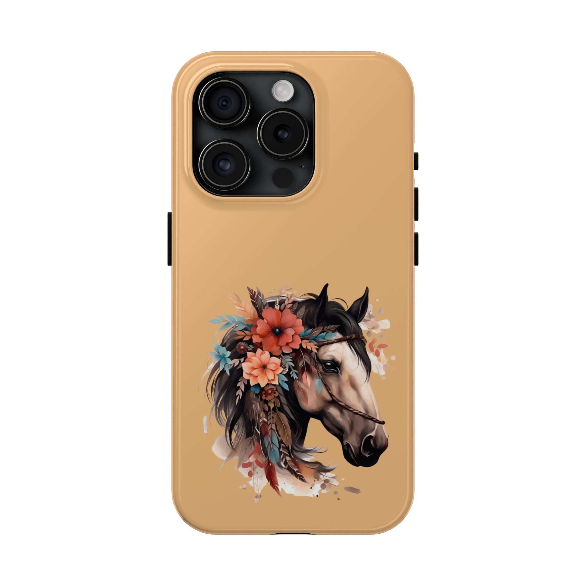 Horse Floral Tough Phone Case — Protective iPhone Cover with Boho Horse Head Design