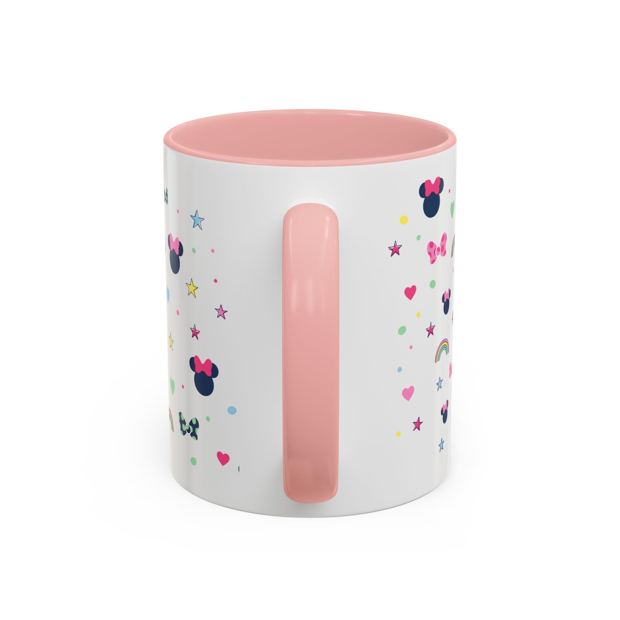 Minnie Dots Accent Coffee Mug — Cute Rainbow & Bow Pattern (11oz)