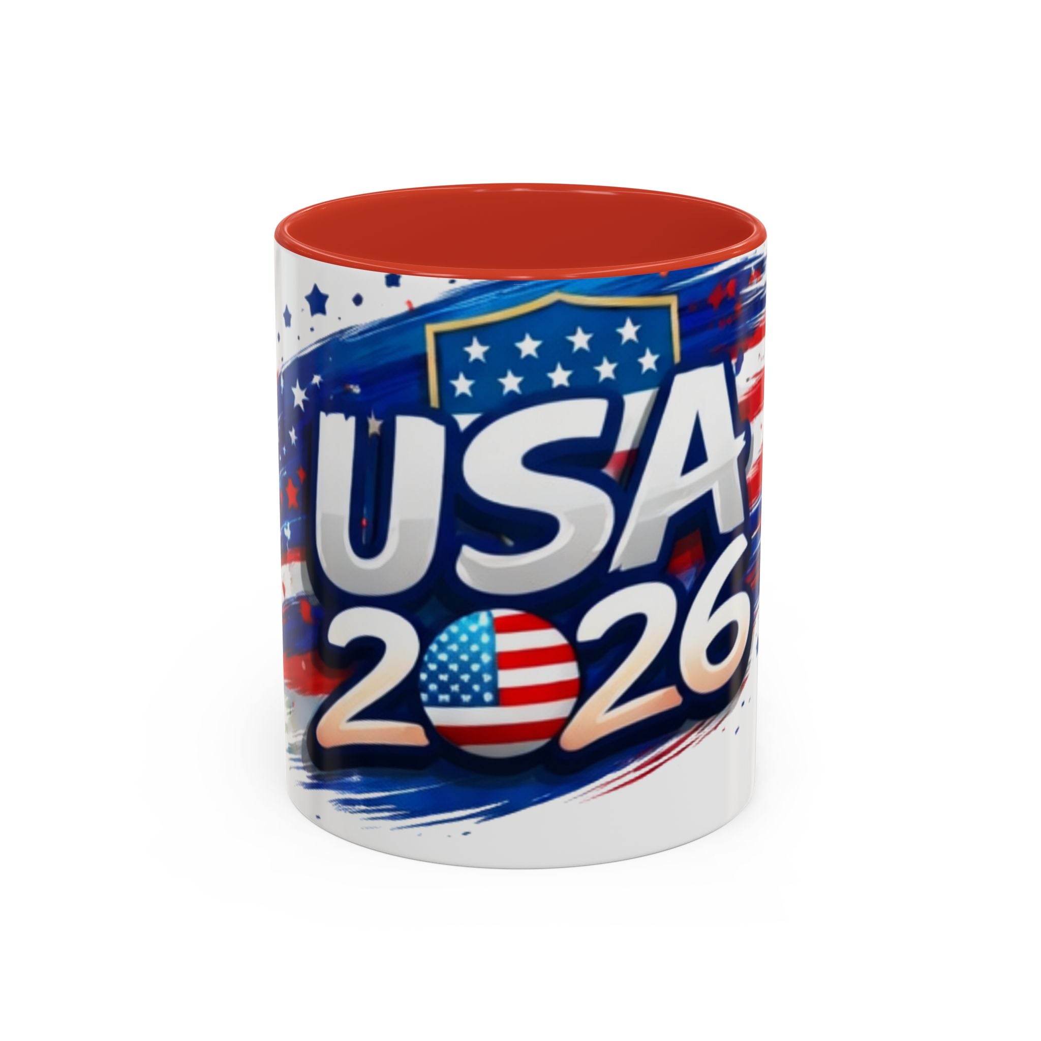 USA 2026 Flag Accent Coffee Mug — Patriotic Fourth of July Drinkware