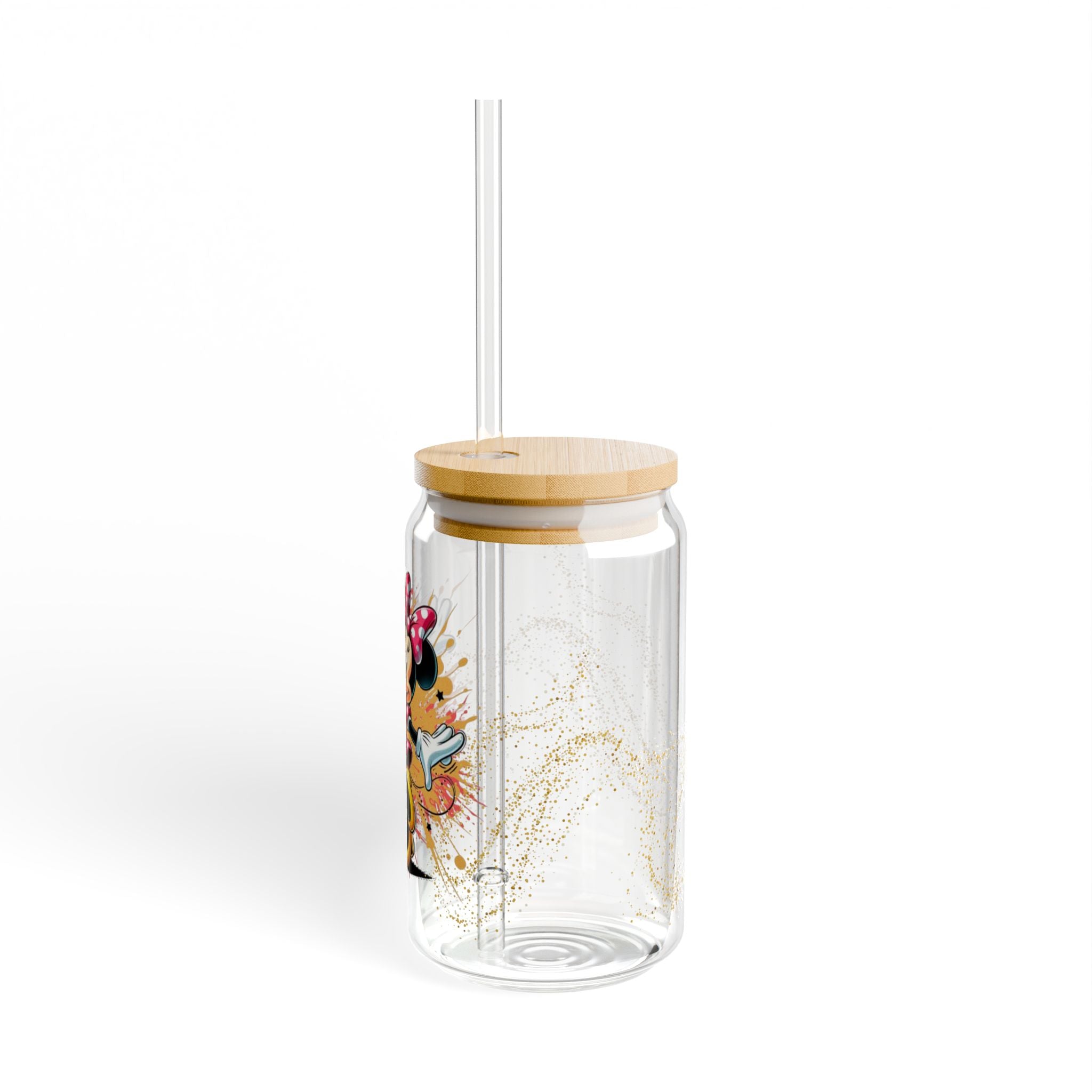 16oz Minnie Mouse Sipper Glass with Bamboo Lid & Straw – Cute Kids Drink Cup