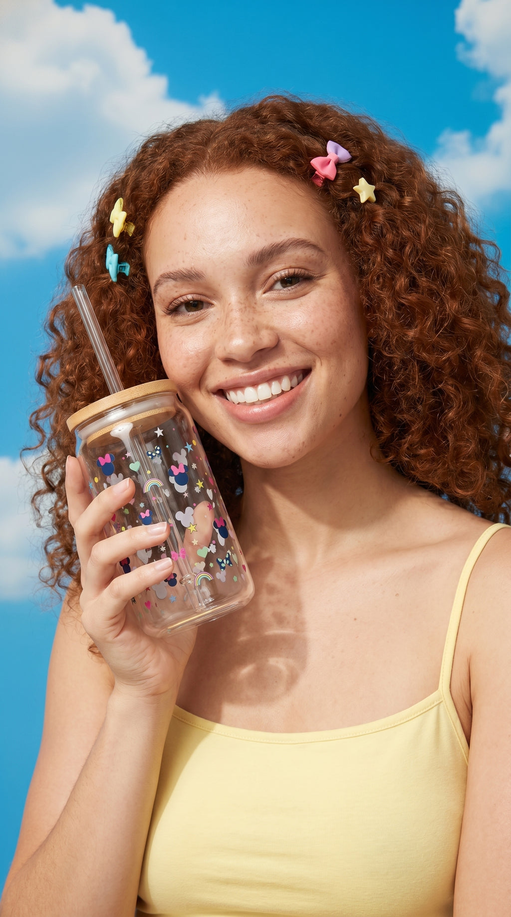 16oz Sipper Glass – Cute Minnie Mouse Pattern Travel Cup with Straw