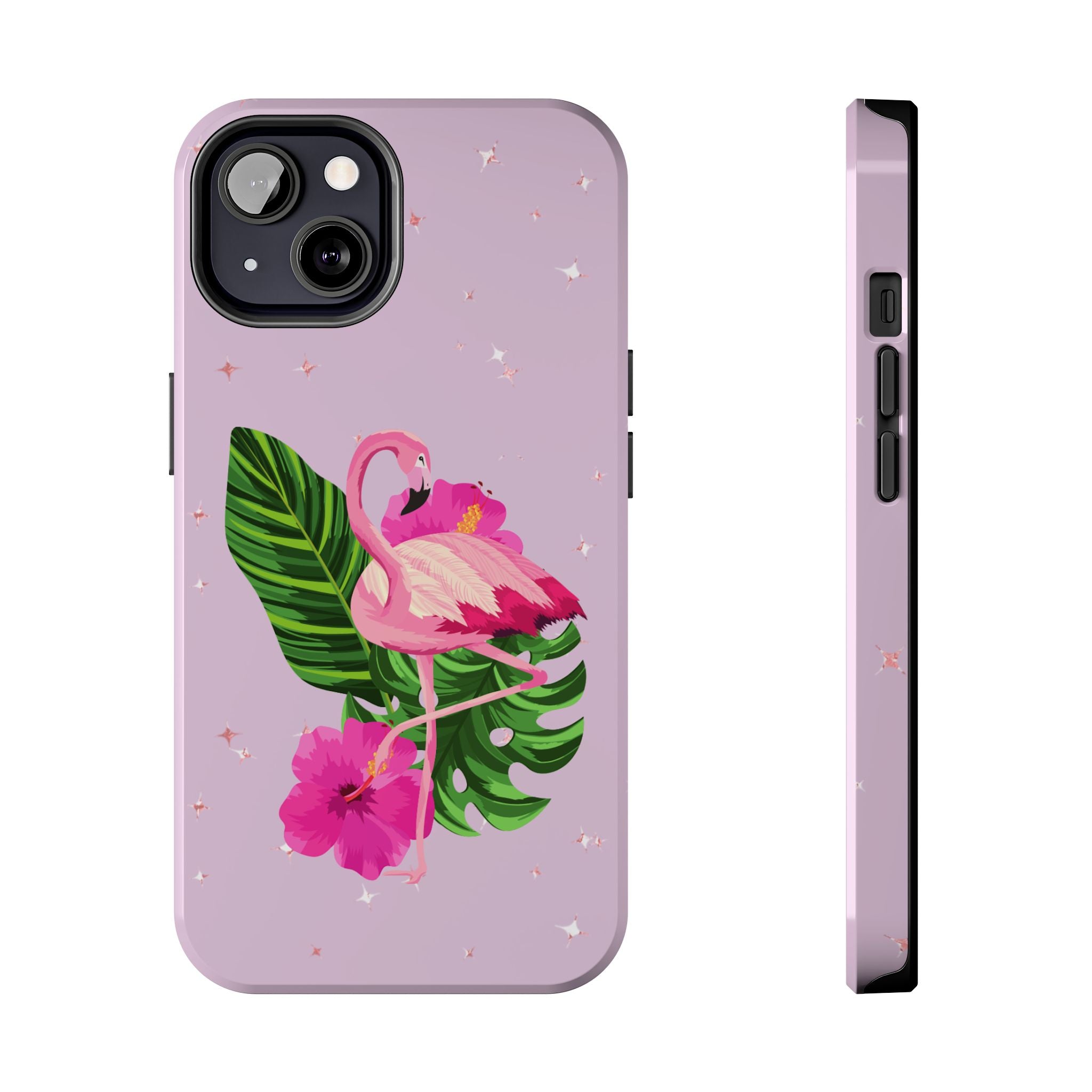 Flamingo Tropical Tough Phone Case — Pink Hibiscus & Palm Leaves