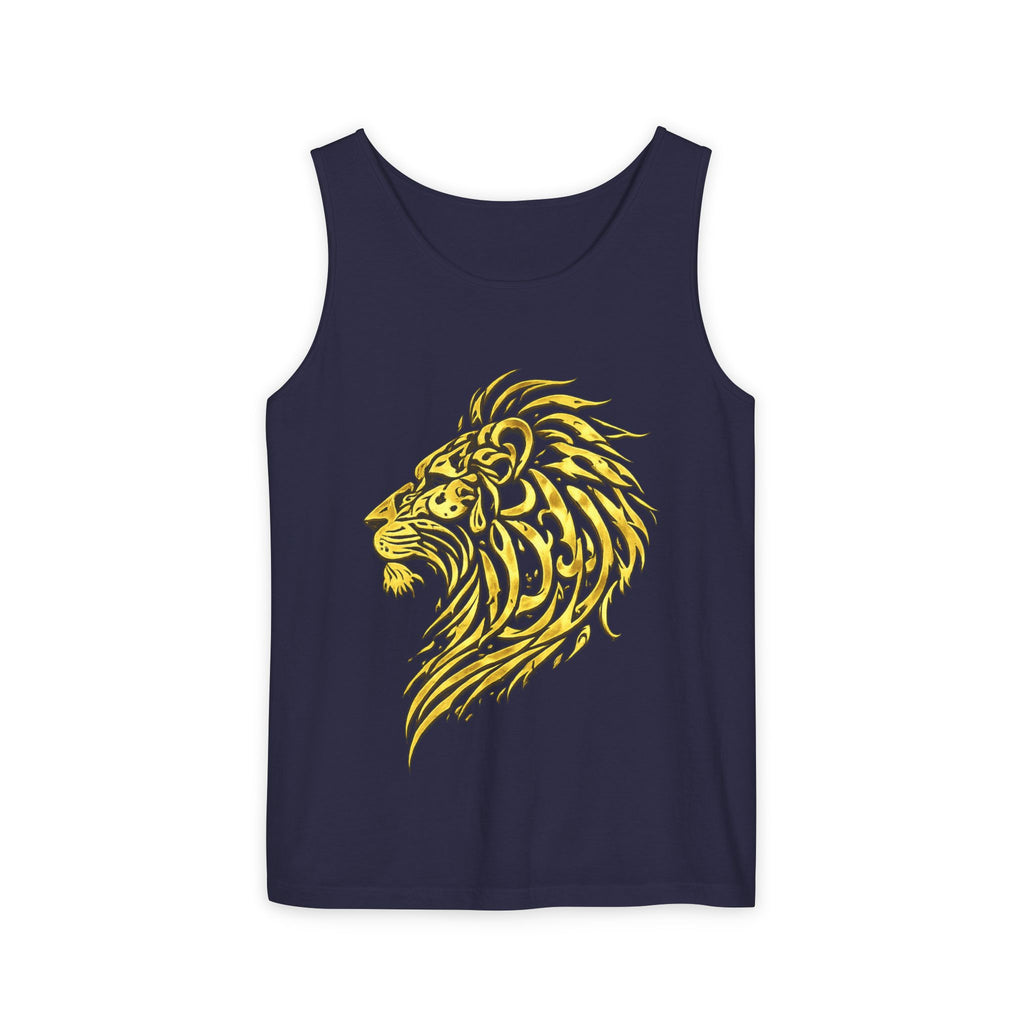 Lion Head Graphic Tank Top — Gold Tribal Mane Design