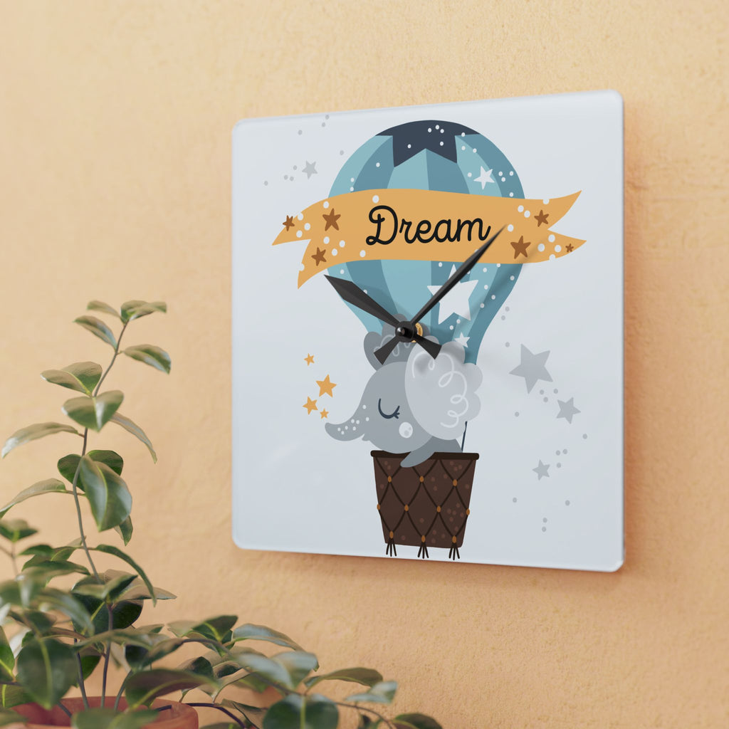 Acrylic Wall Clock - Cute Dreamy Elephant Hot Air Balloon Nursery Clock