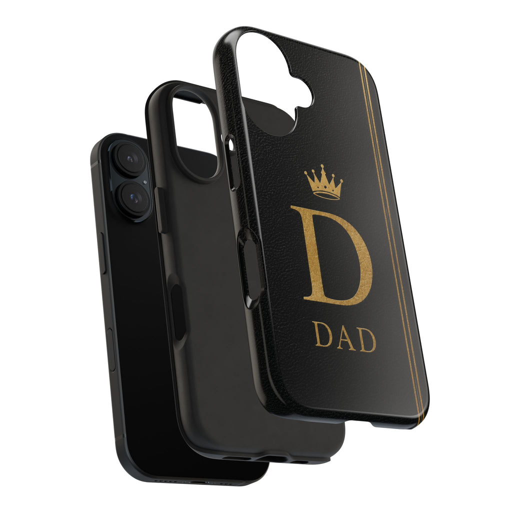 Dad Monogram Tough Phone Case — Black Gold Crown Initial
