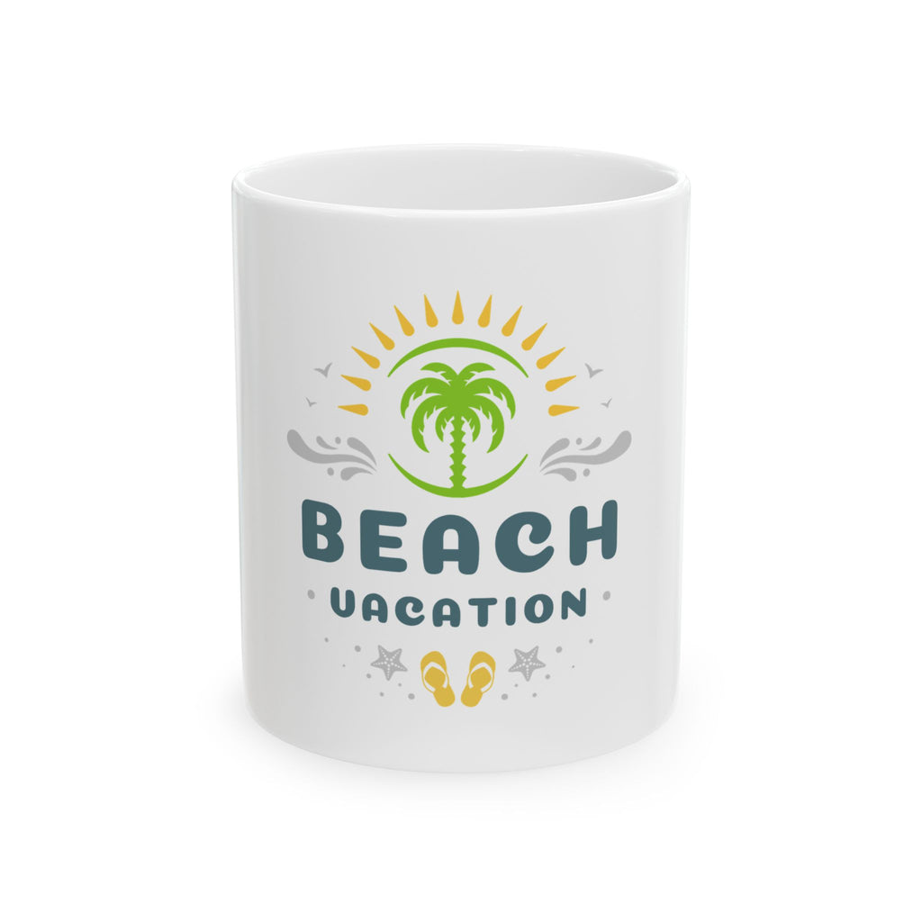 Beach Vacation Ceramic Mug — Palm Tree & Flip Flops Coffee Cup (11oz/15oz)