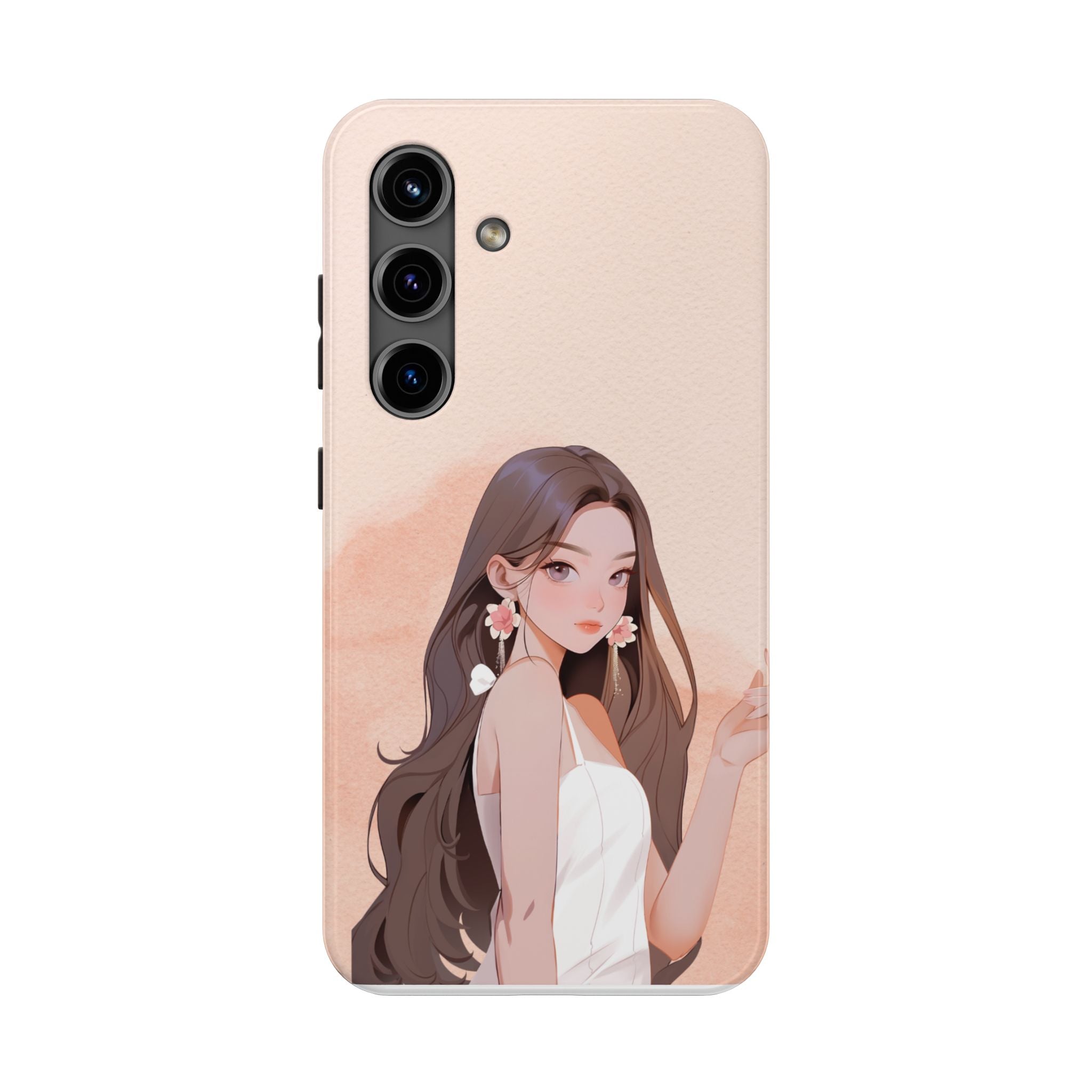 Tough Phone Case — Elegant Anime Girl Illustration, Protective Slim Phone Cover