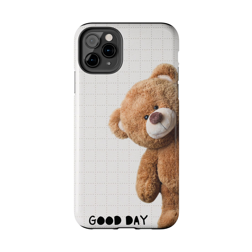 Teddy Bear Tough Phone Case — Cute Plush Peeking Design, Protective Shockproof Cover