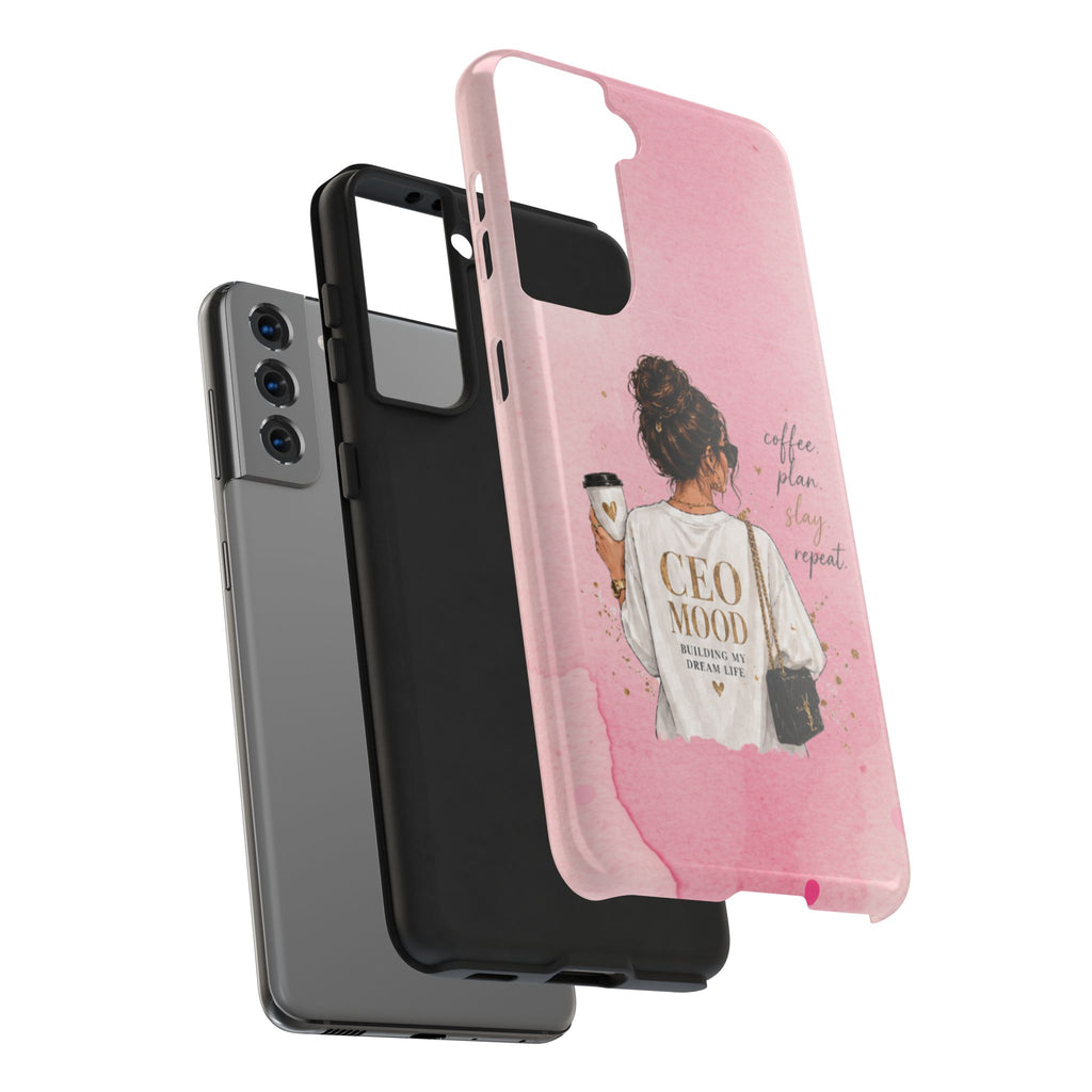 CEO Mood Tough Phone Case — "Coffee, Plan, Slay, Repeat" Pink Protective Cover