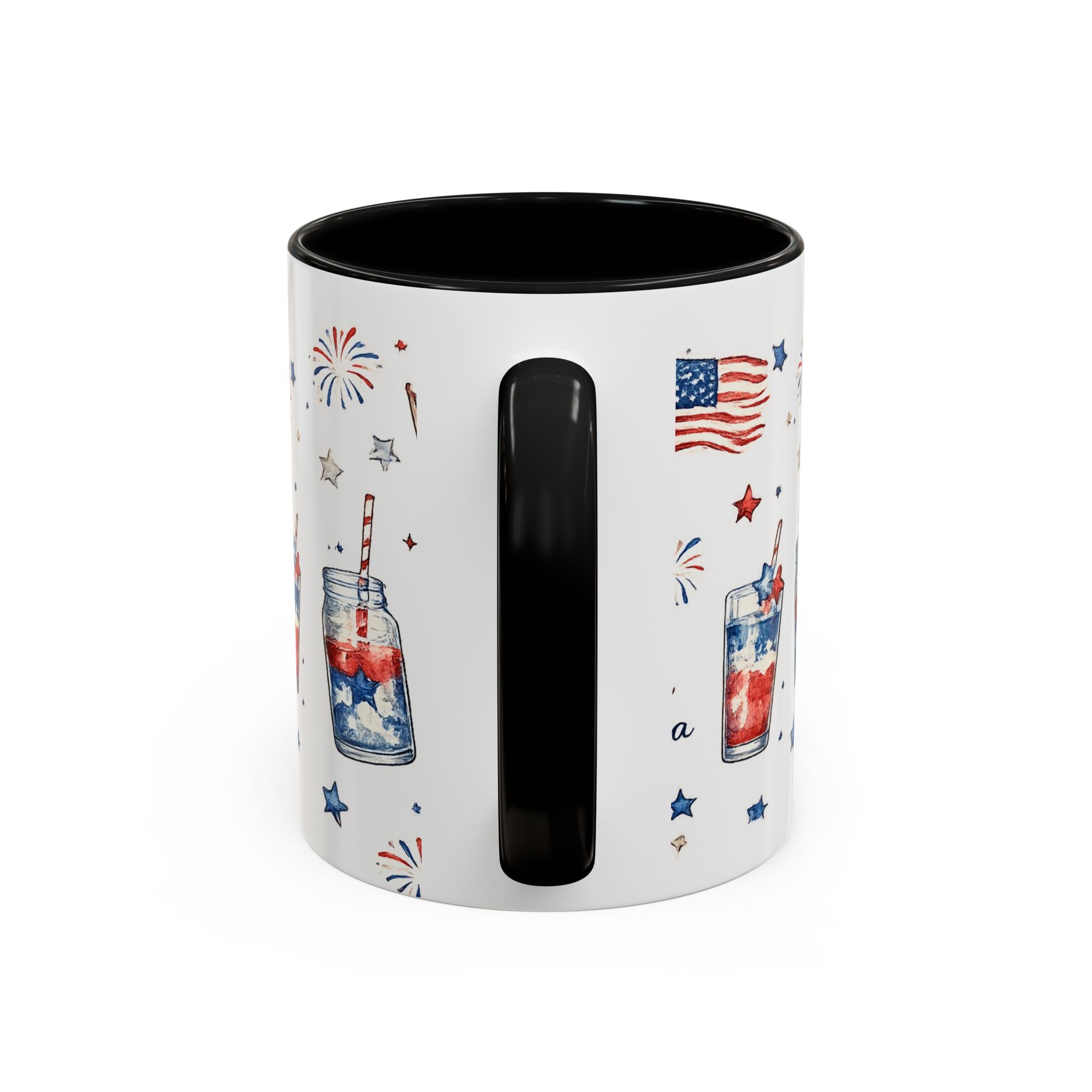 4th of July Accent Coffee Mug — Patriotic Fireworks & God Bless America Design (11oz)