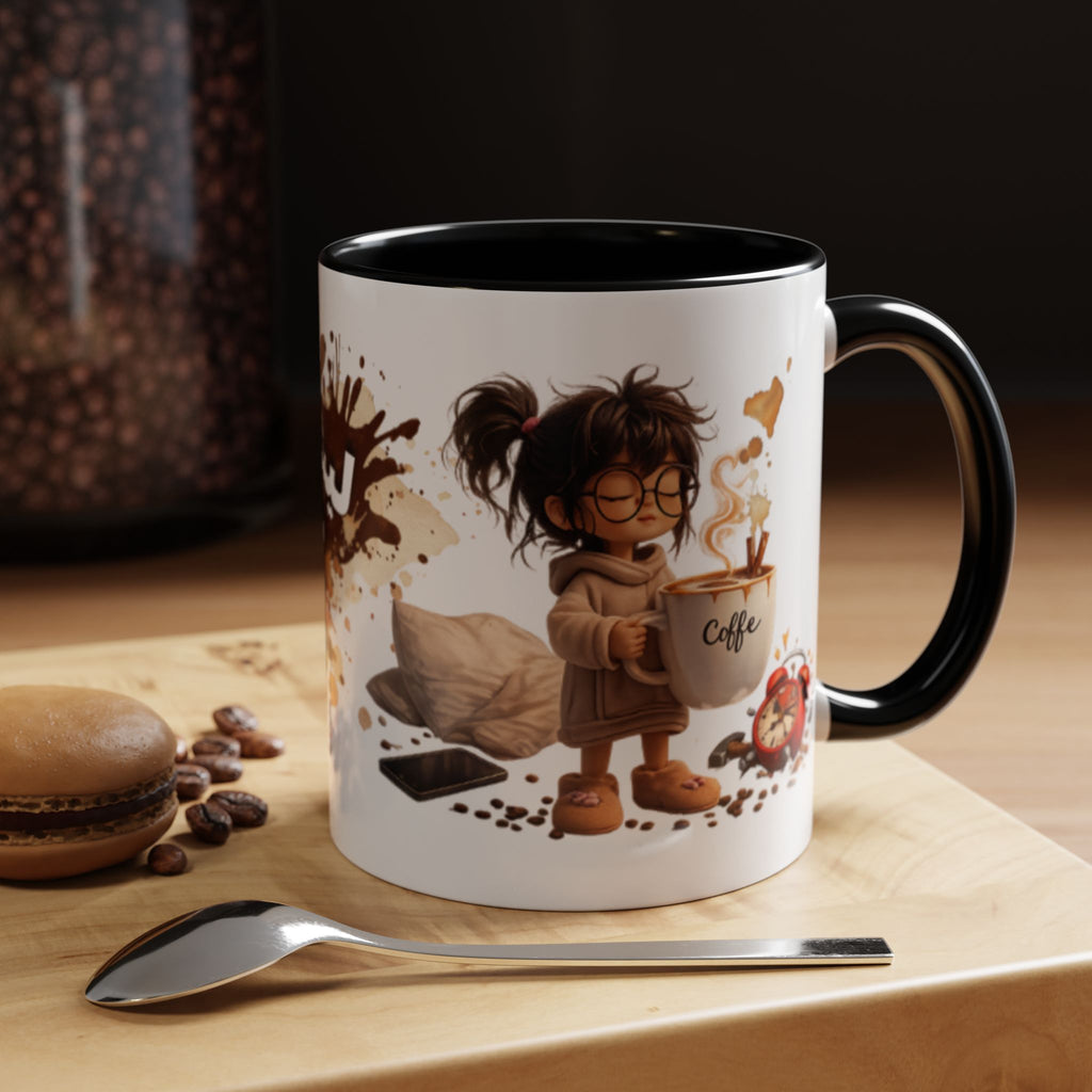 Cute Coffee Girl Accent Mug — Arabic Script Coffee Design (11/15oz)