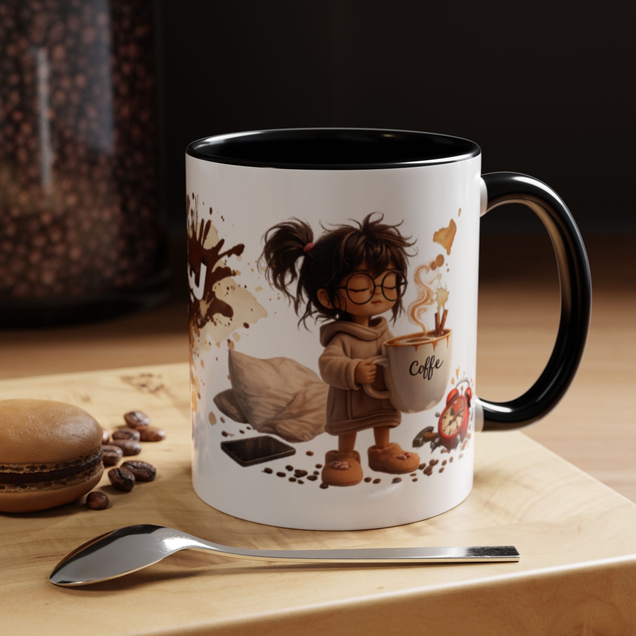 Cute Coffee Girl Accent Mug — Arabic Script Coffee Design (11/15oz)