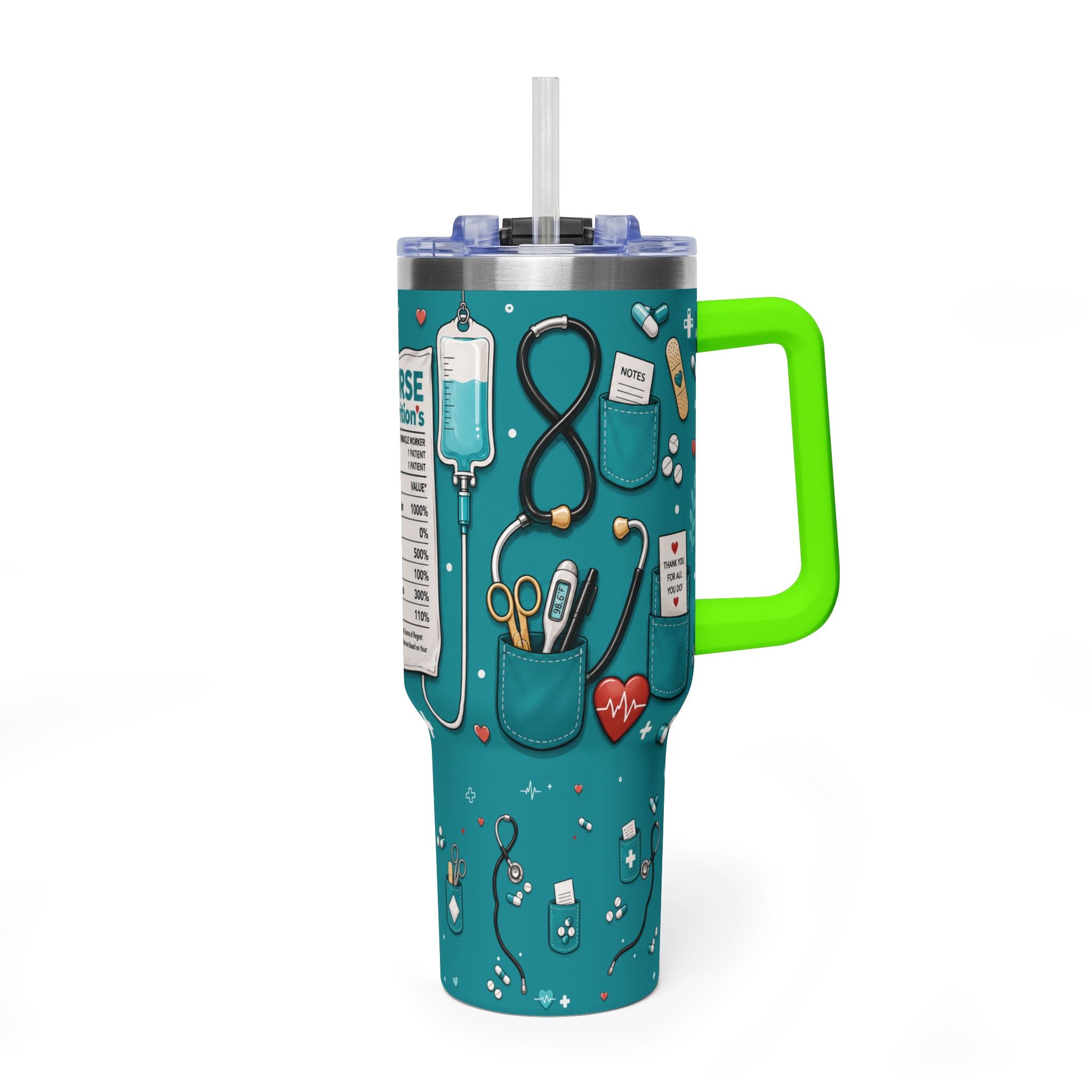 Nurse Nutrition 40oz Vacuum Tumbler – Medical Tools Pattern Insulated Travel Mug