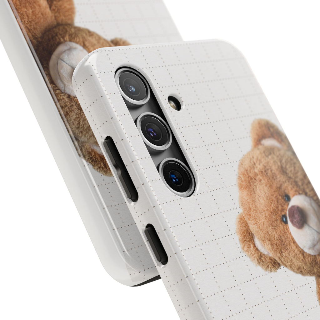 Teddy Bear Tough Phone Case — Cute Plush Peeking Design, Protective Shockproof Cover