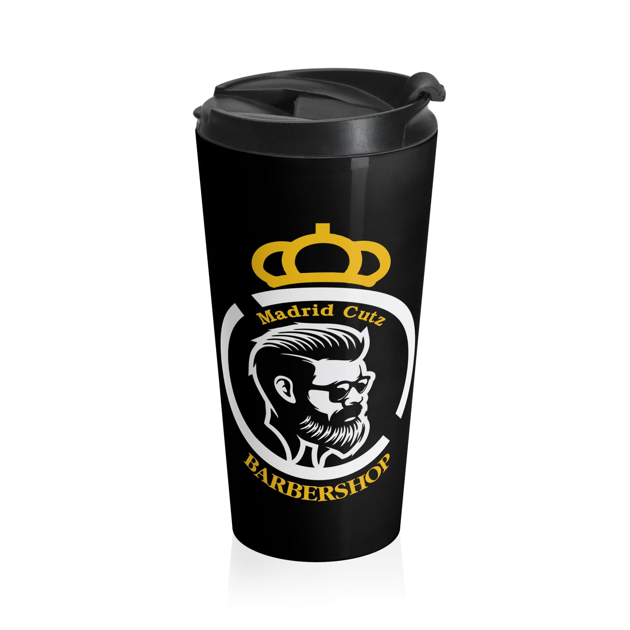 Madrid Cutz  Skull Stainless Steel Travel Mug — Black Insulated Coffee Tumbler for Barbers