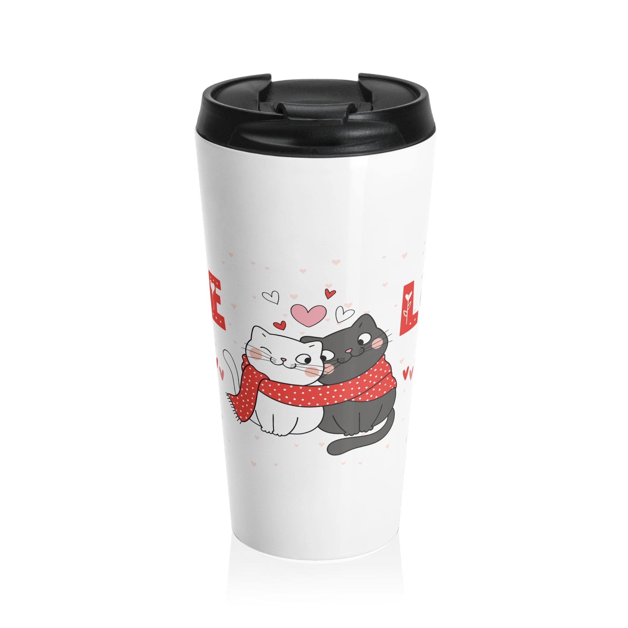 Travel Mug - Cute Cat Couples "Love" Stainless Steel Tumbler (Valentine's Gift)