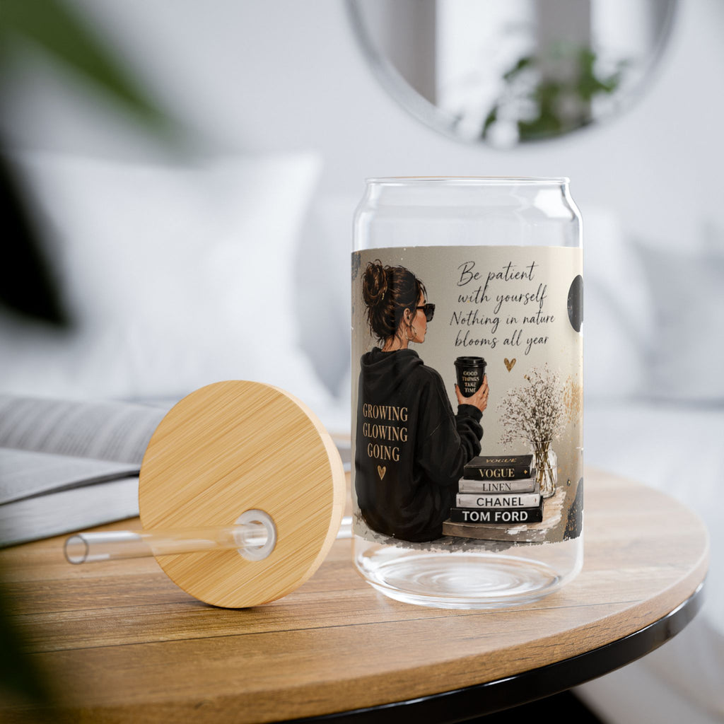 16oz Inspirational Sipper Glass – Motivational 'Be Patient' Travel Tumbler with Straw