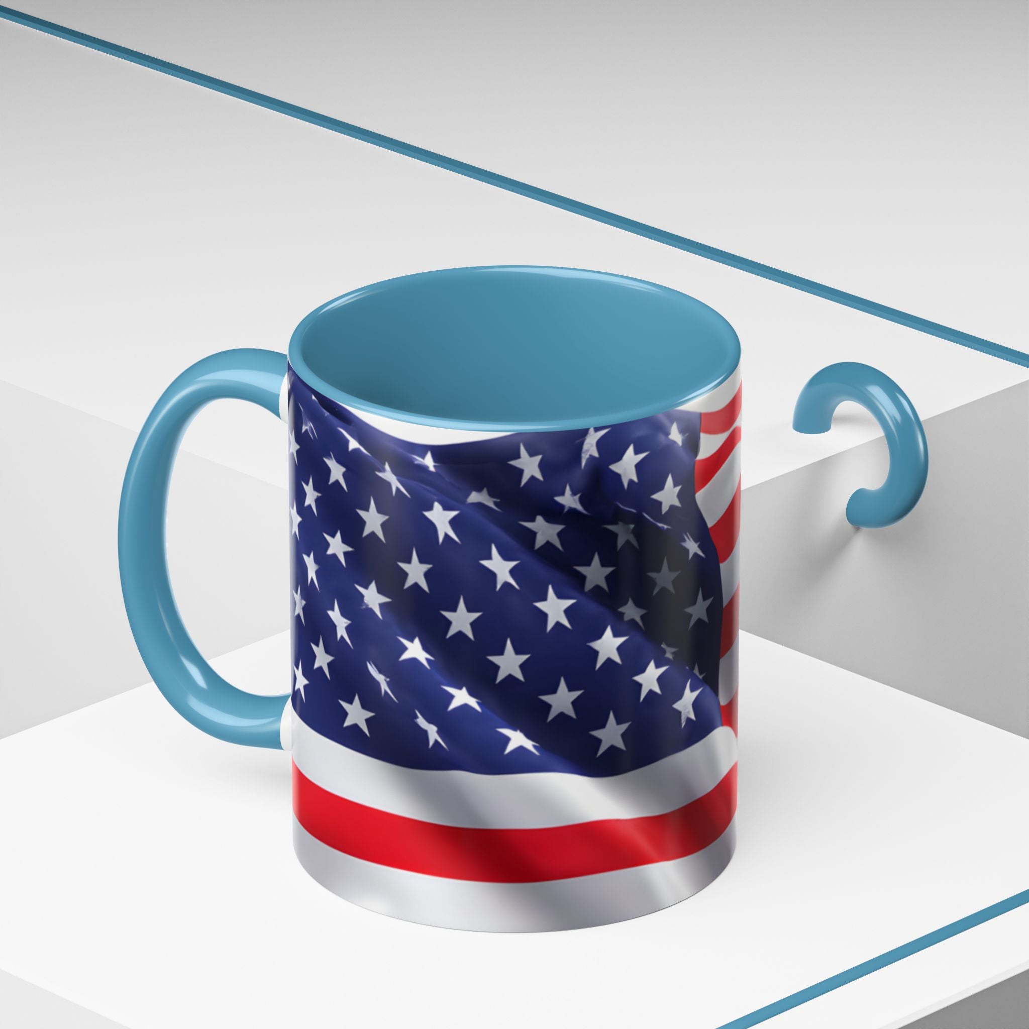 American Flag Accent Coffee Mug — Patriotic USA Stars & Stripes Ceramic Mug (11/15oz)
