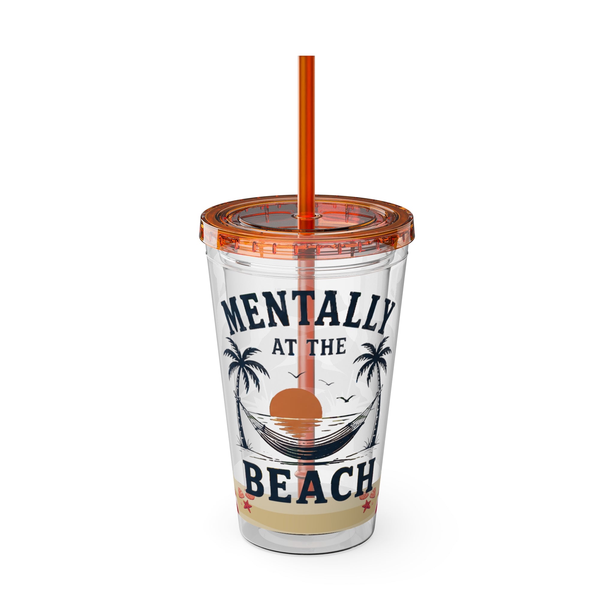 Mentally at the Beach 16oz Tumbler with Straw