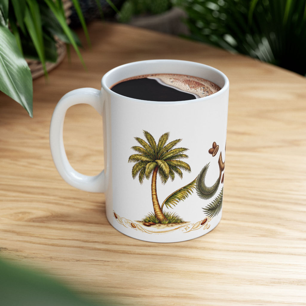 Ceramic Mug — Arabic Calligraphy نهرين' Festive Palm & Gold Coffee Cup (11oz/15oz)