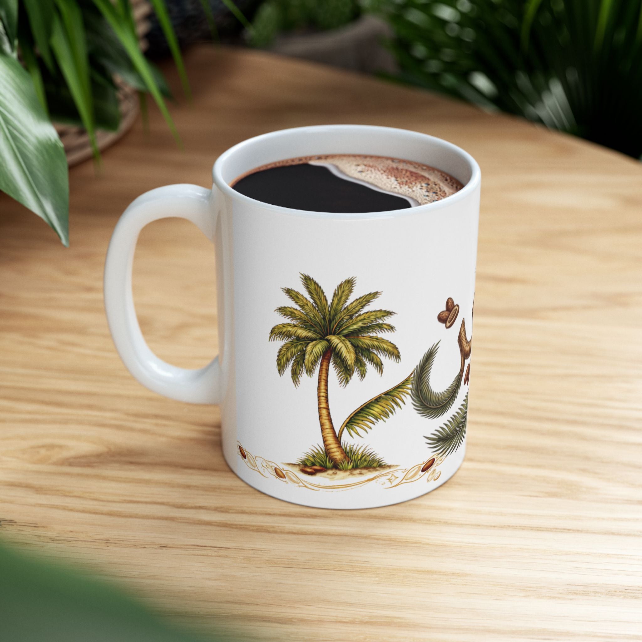 Ceramic Mug — Arabic Calligraphy نهرين' Festive Palm & Gold Coffee Cup (11oz/15oz)