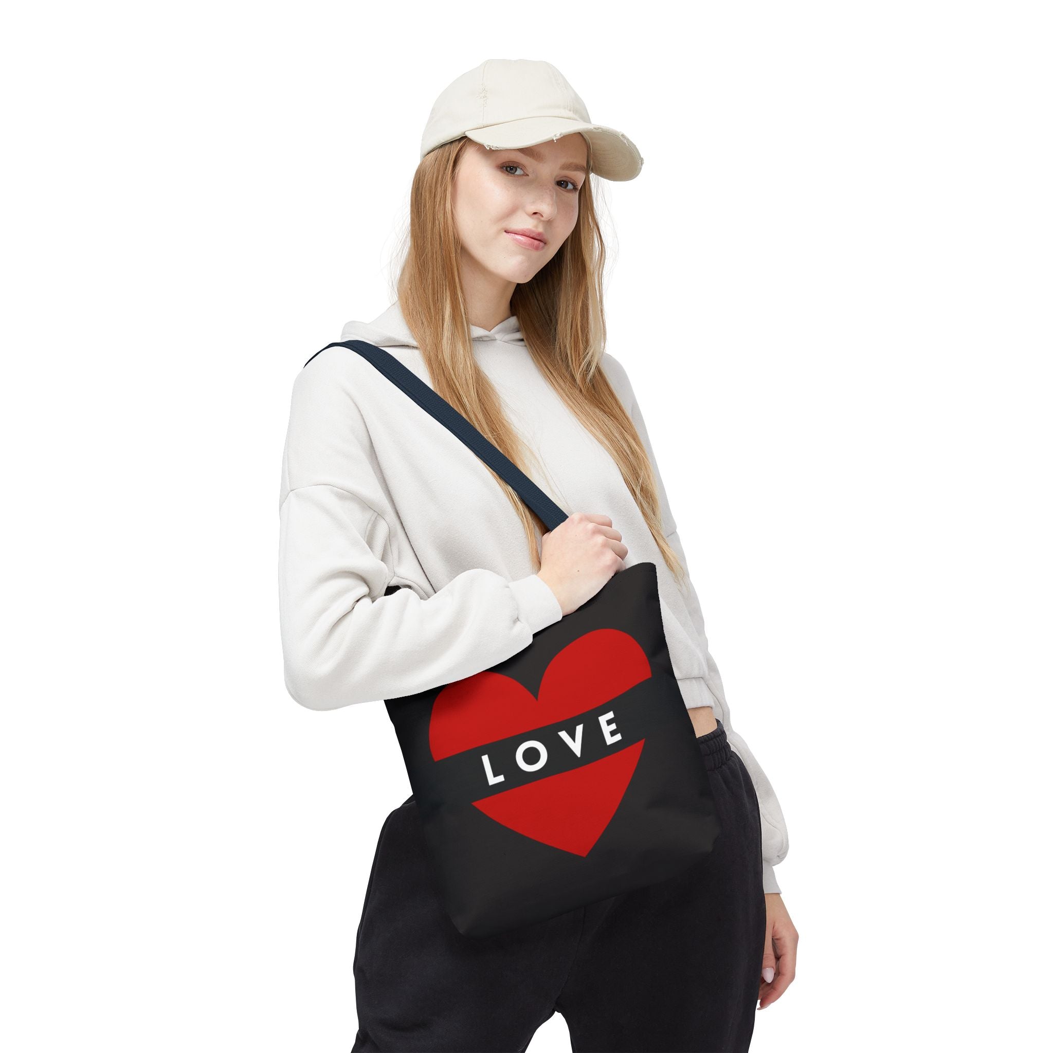 Love Heart Tote Bag — Red Heart "LOVE" All-Over Print Tote