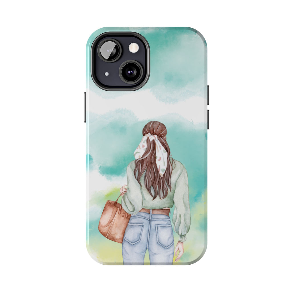 Watercolor Girl Tough Phone Case — Trendy Pastel Back-to-School Protective Cover