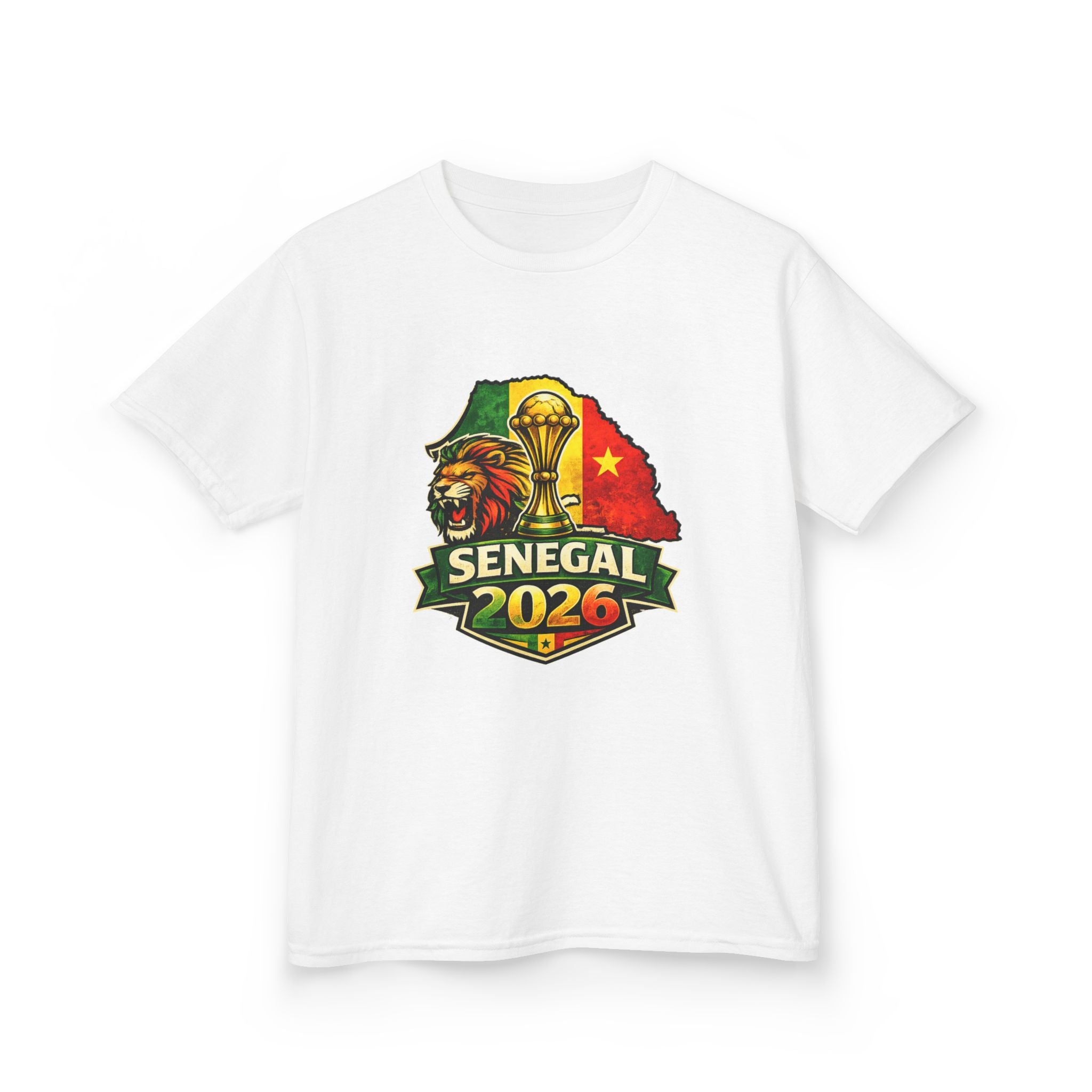Senegal 2026 Kids T-Shirt — Cup Lion Crest with Map