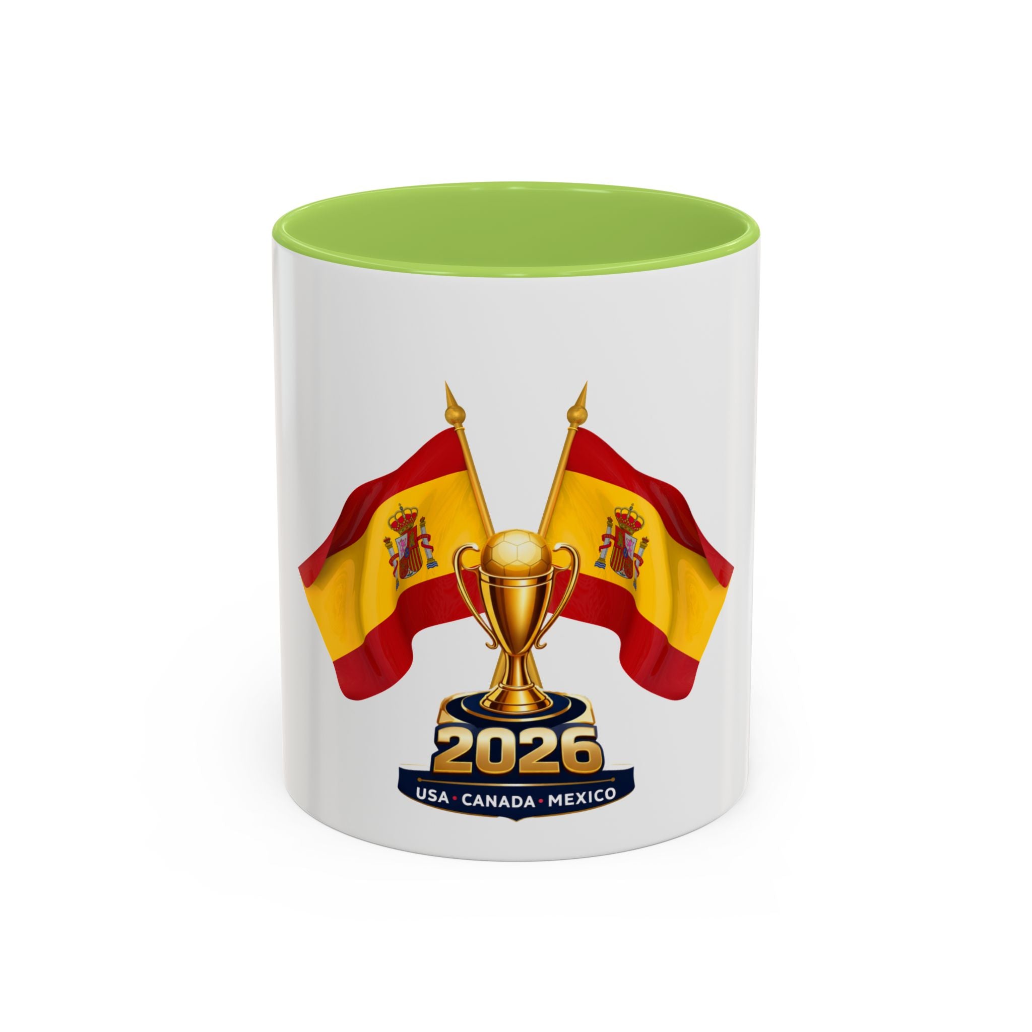 Spain 2026 Soccer Trophy Accent Coffee Mug — Spain Flag Football Fan Gift (11/15oz)